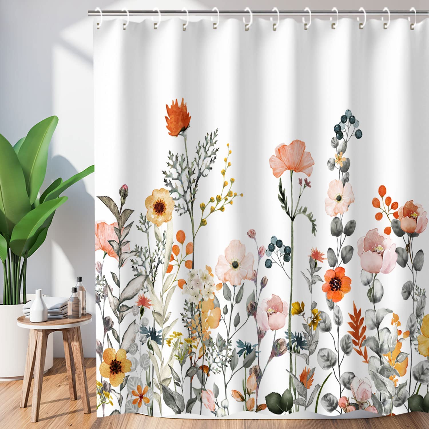 Floral Boho Shower Curtain – Waterproof Polyester, 72x72