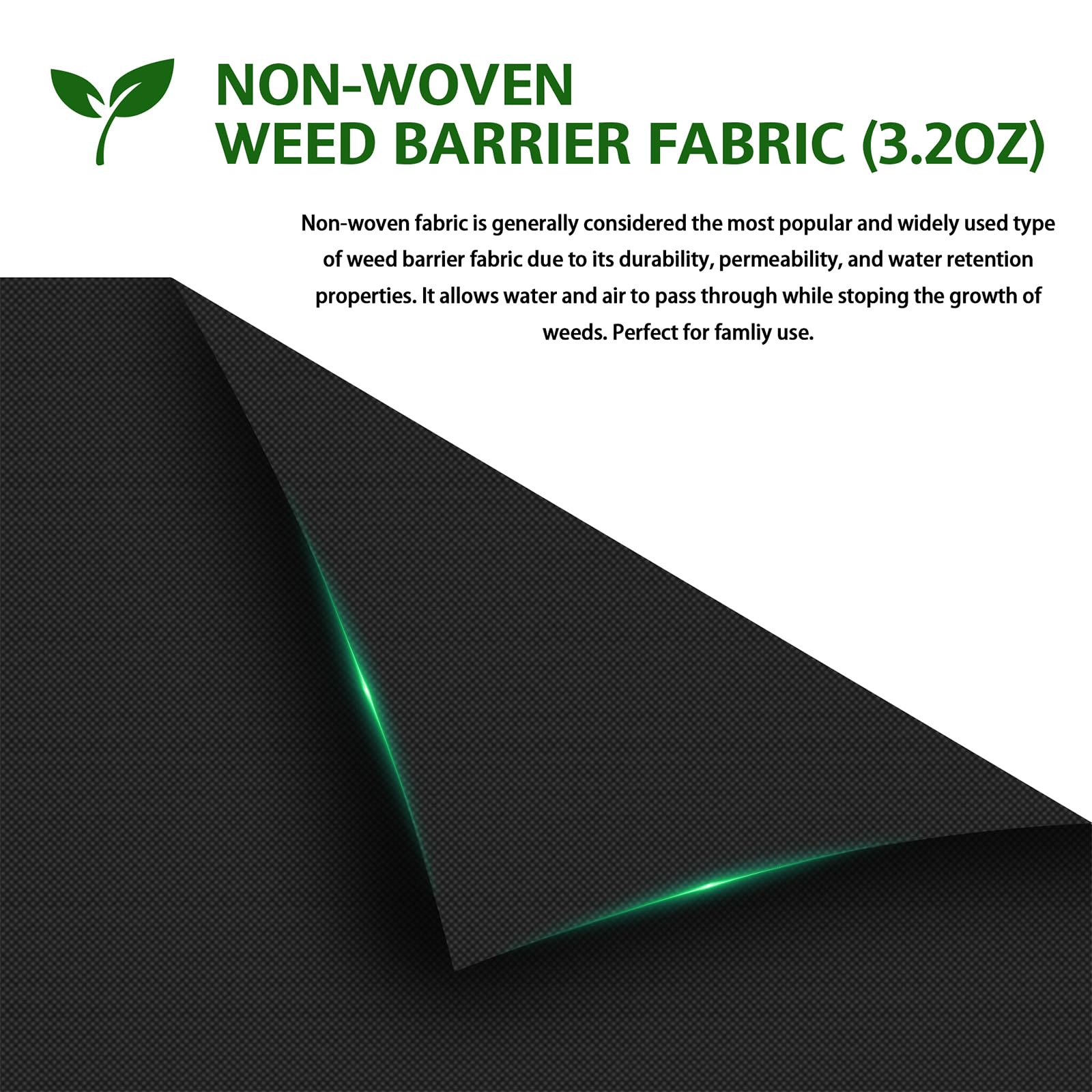 HOOPLE Premium Landscape Fabric - Heavy Duty Weed Barrier, 32" x 180' Black