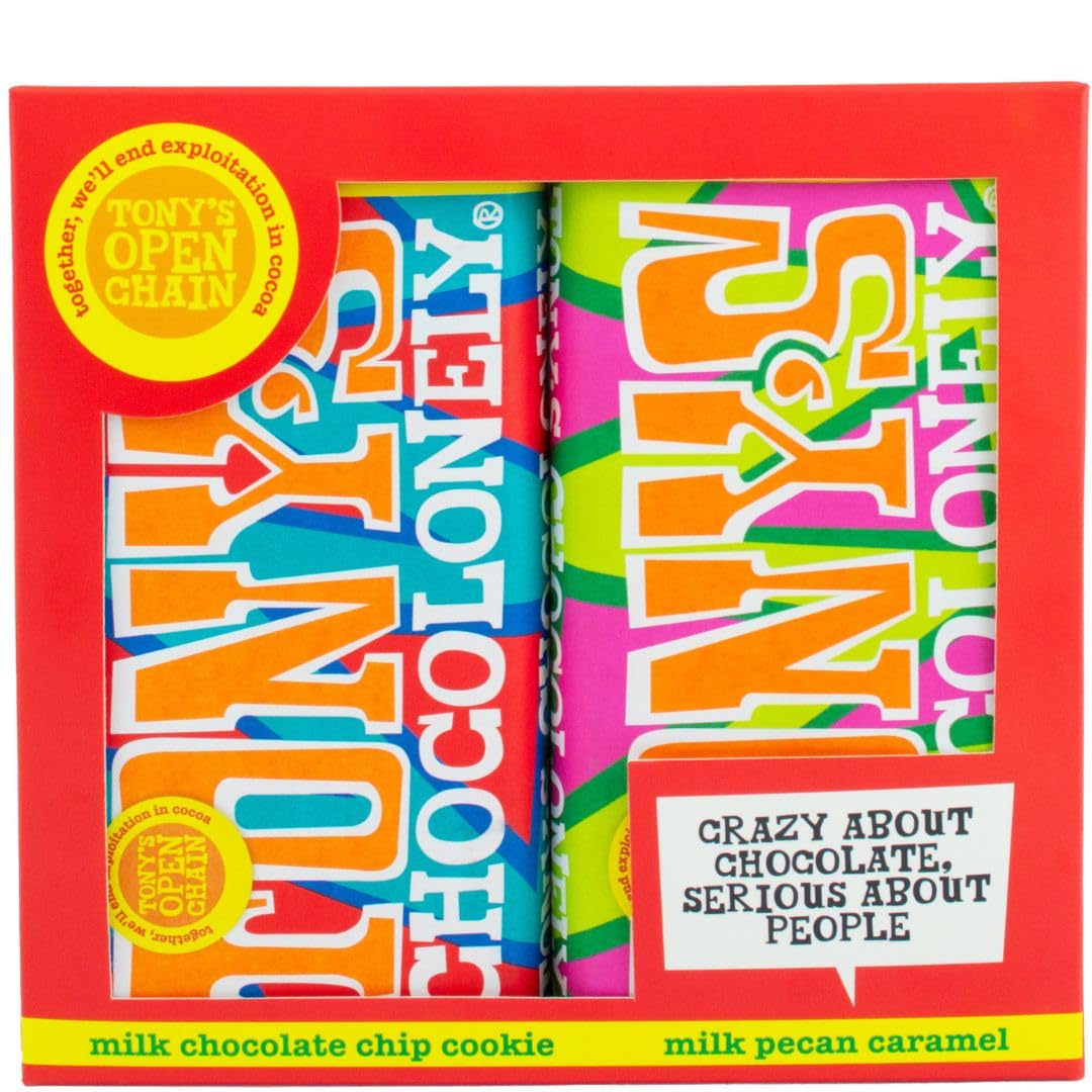 Tony's Chocolonely Duo Gift Pack - Pecan Caramel & Chocolate Chip 360g