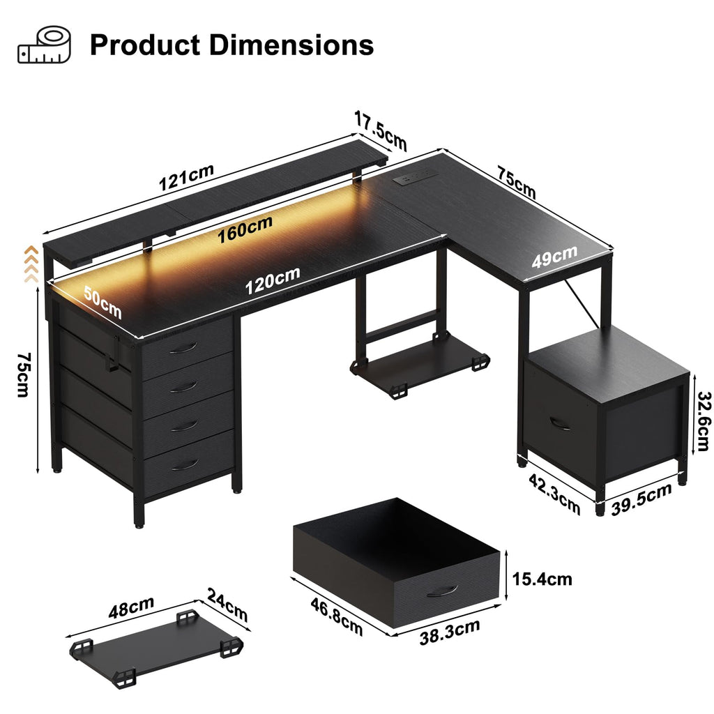 JUMMICO Corner Desk with Cabinet, Reversible L Shaped Computer Desk with Power Outlet and USB Ports, LED Lights and Hooks - image 2