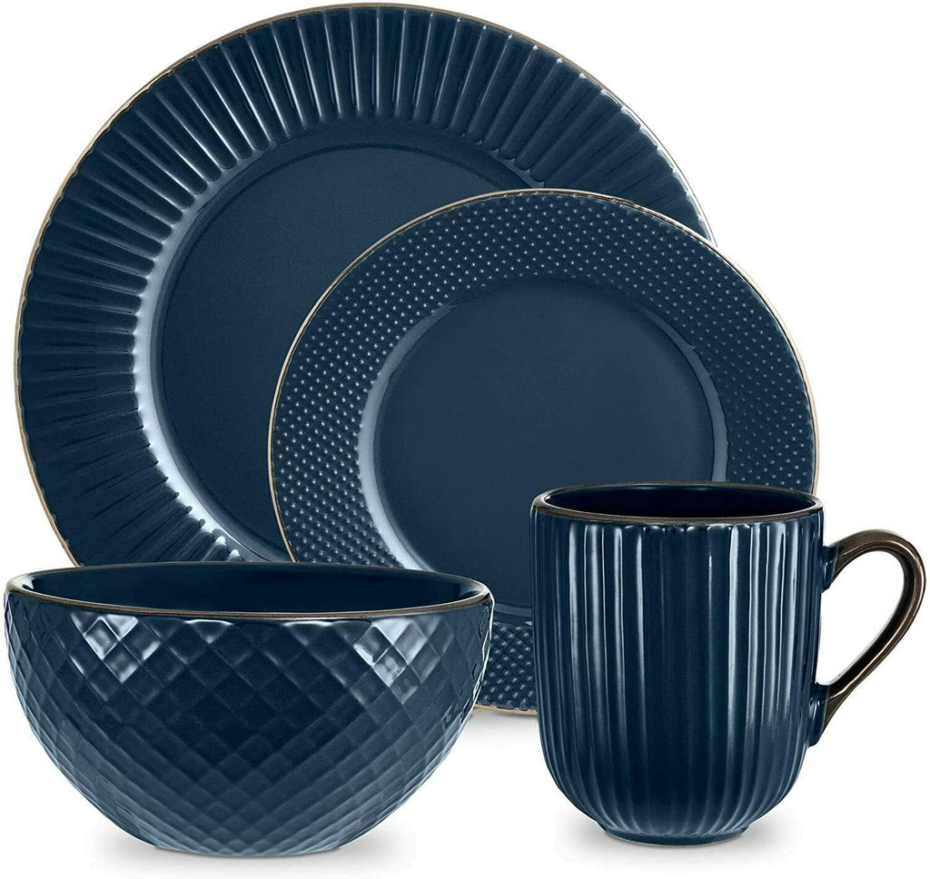 Tower Empire 16 Piece Dinnerware Set | Art Deco Stoneware - Midnight Blue