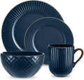 Tower Empire 16 Piece Dinnerware Set | Art Deco Stoneware - Midnight Blue