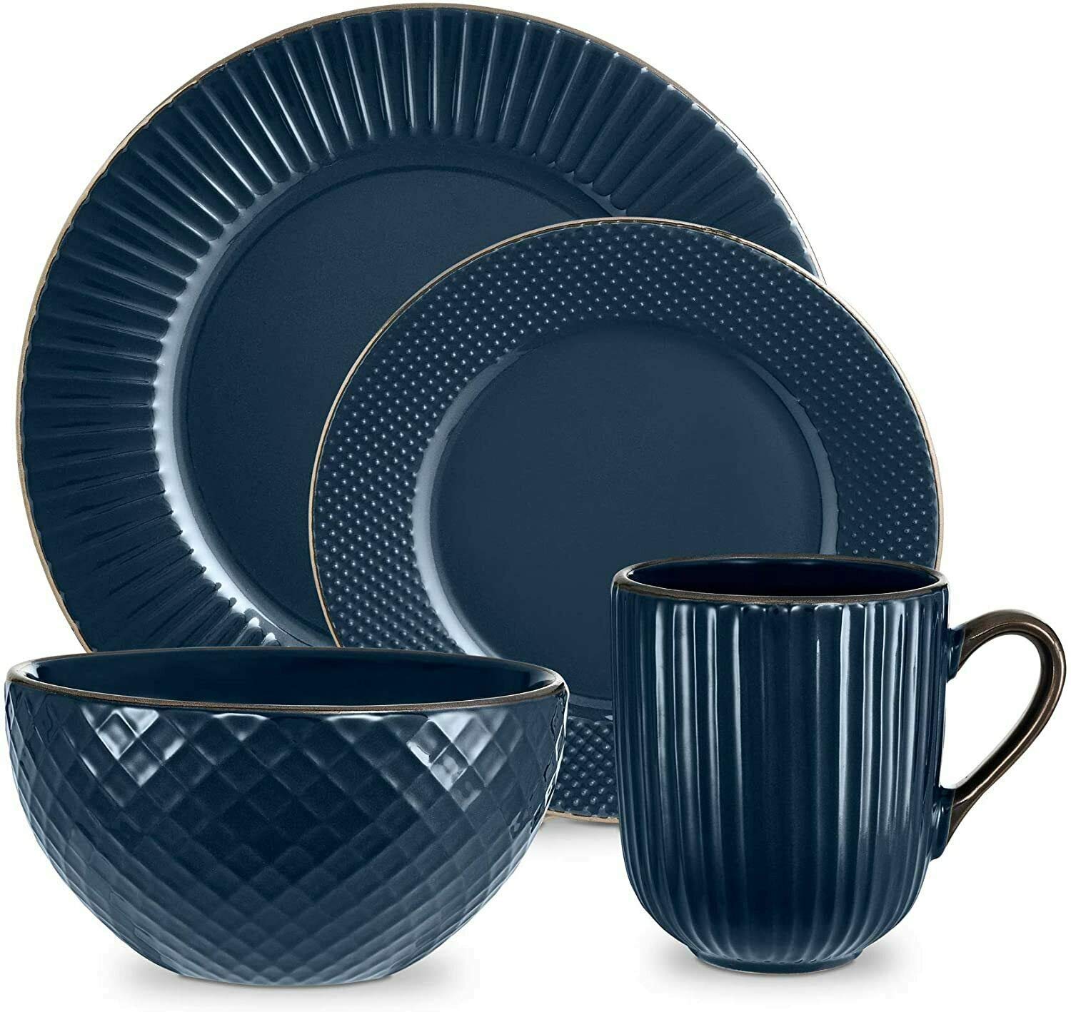 Tower Empire 16 Piece Dinnerware Set | Art Deco Stoneware - Midnight Blue