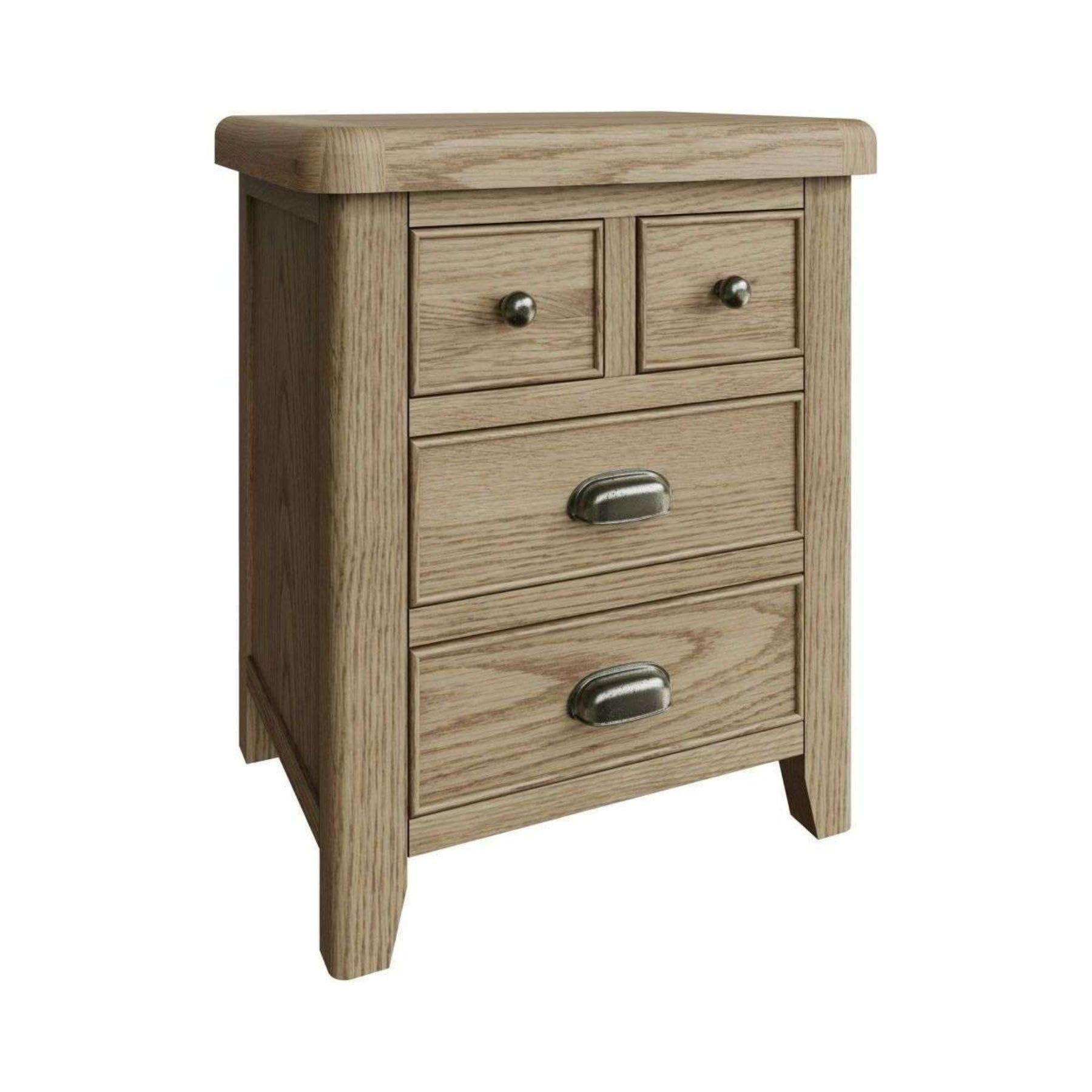 Oak 4 Drawer Bedside Cabinet – Assembled Rustic Nightstand
