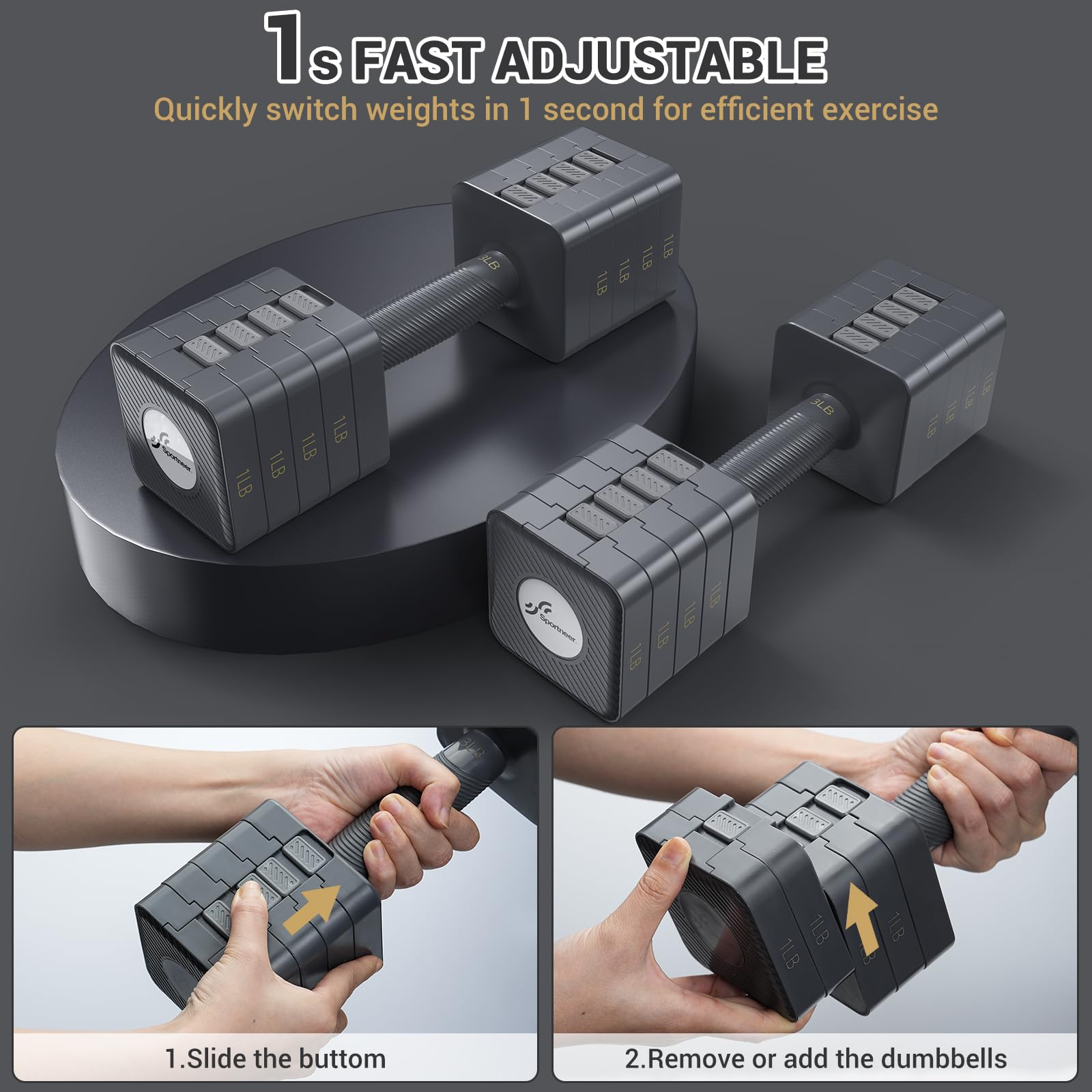 Sportneer 5-in-1 Adjustable Dumbbells Set | 3-11lbs Home Gym Weights