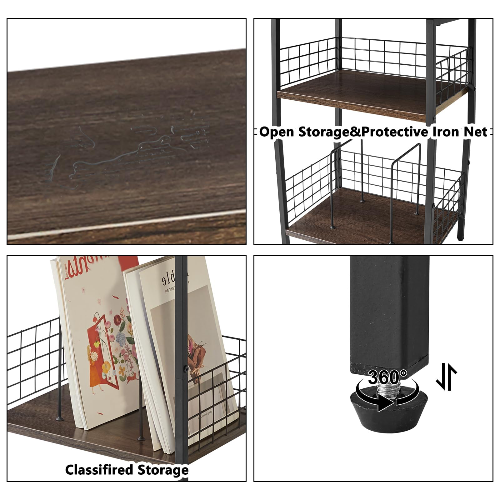 YMYNY 3-Tier Record Player Stand | Industrial Side Table - Rustic Brown