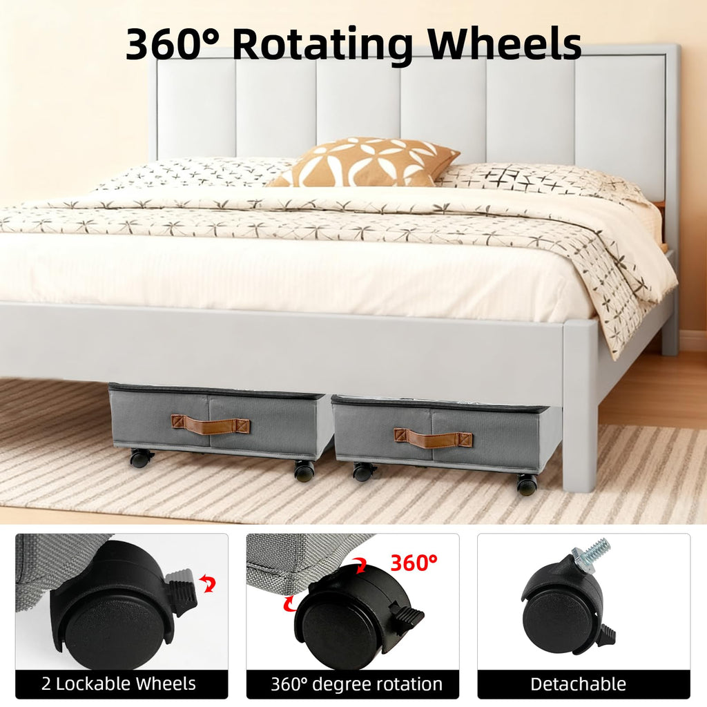 WOVTE Under Bed Storage on Wheels, 2Pack 50L Foldable Underbed Storage Organiser with Zip Lid - image 3