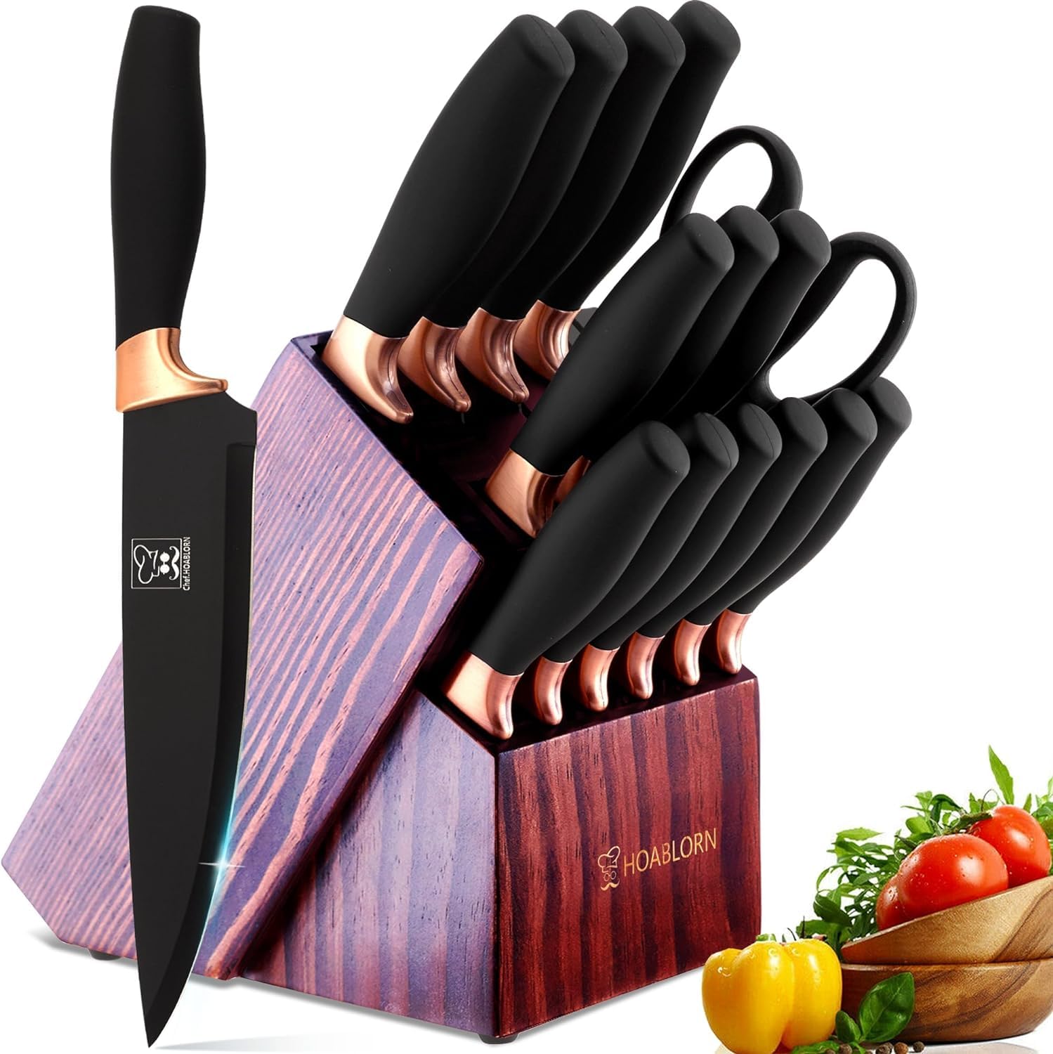 Stainless Steel Kitchen Knife Set with Built-in Sharpener