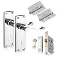 XFORT Polished Chrome Victorian Lever Lock Door Handle Set with Sashlock