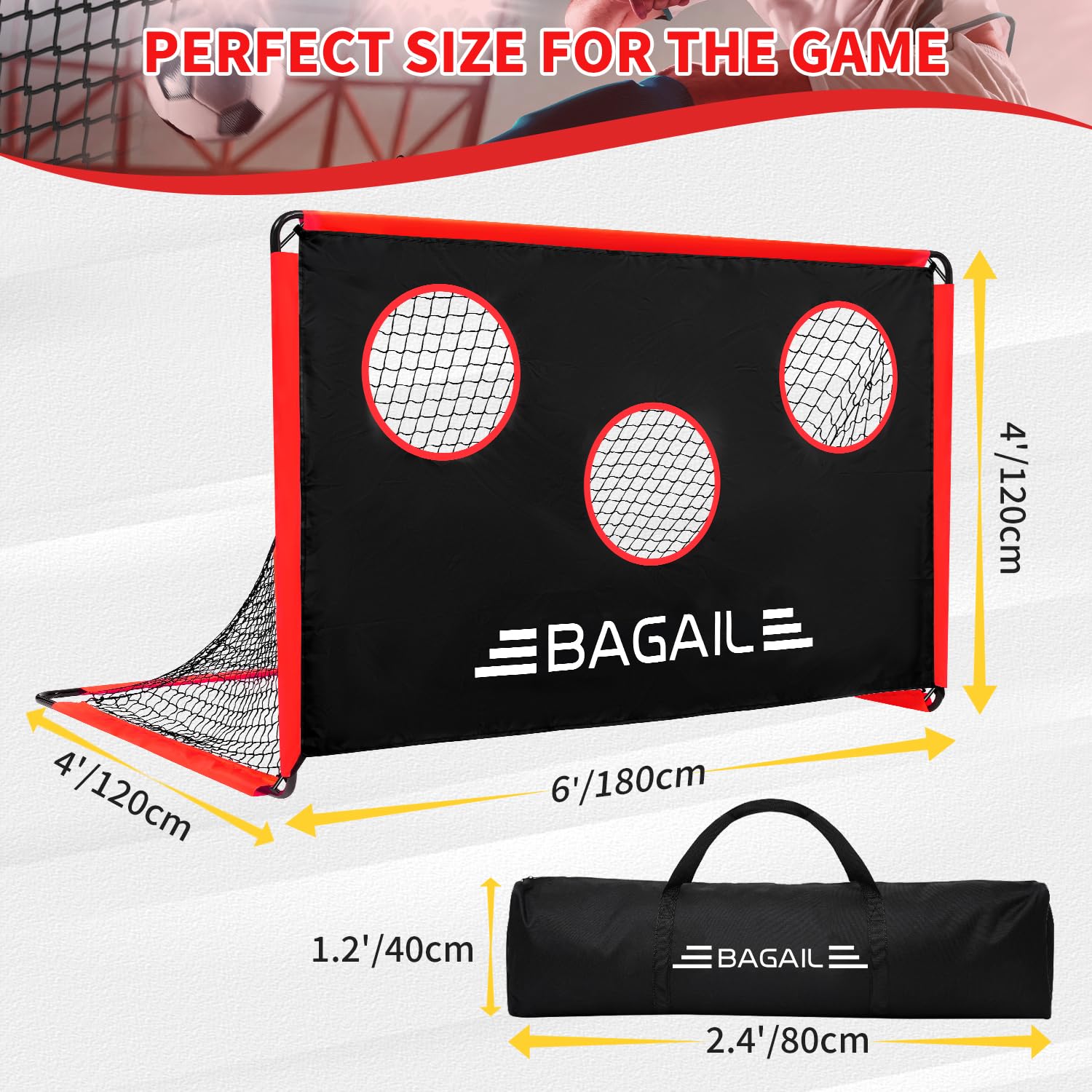 BAGAIL 2-in-1 Soccer Goal with Target | Portable 6x4ft Football Training Net