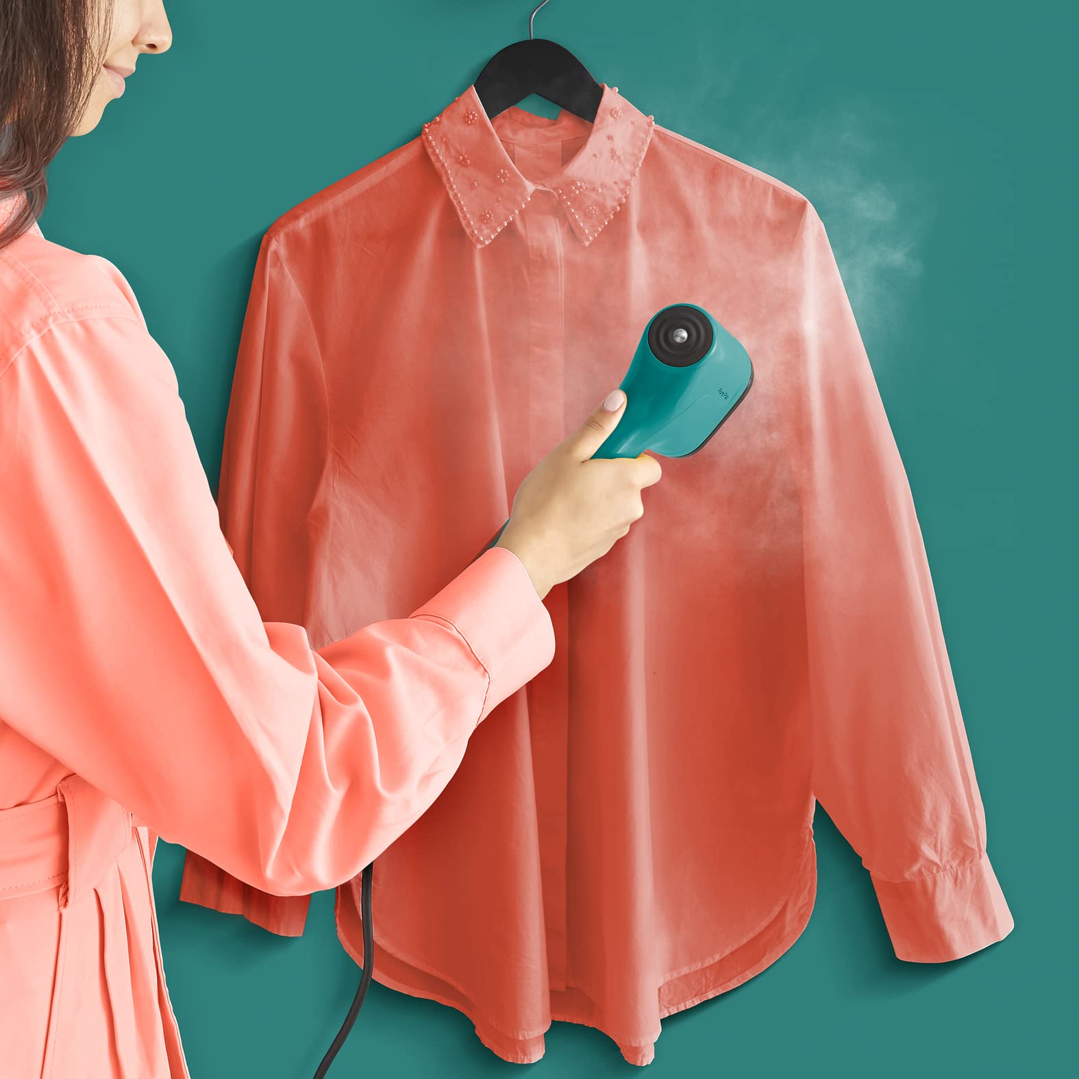 Tefal Pure Pop Handheld Garment Steamer – Slim Travel Iron in Teal Green