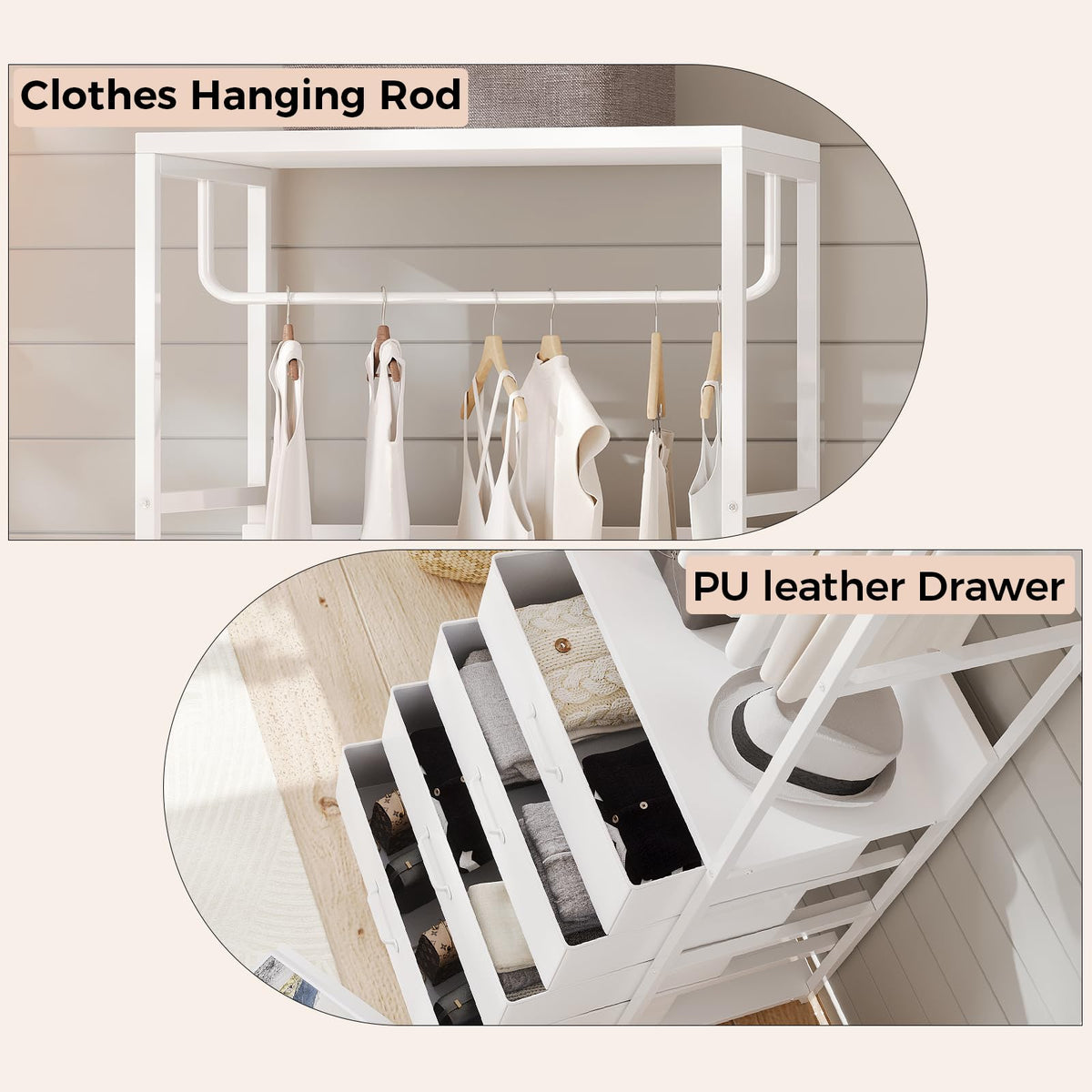 VOWNER Hall Tree Entryway Organizer with 4 Drawers Bench White Rod - image 3