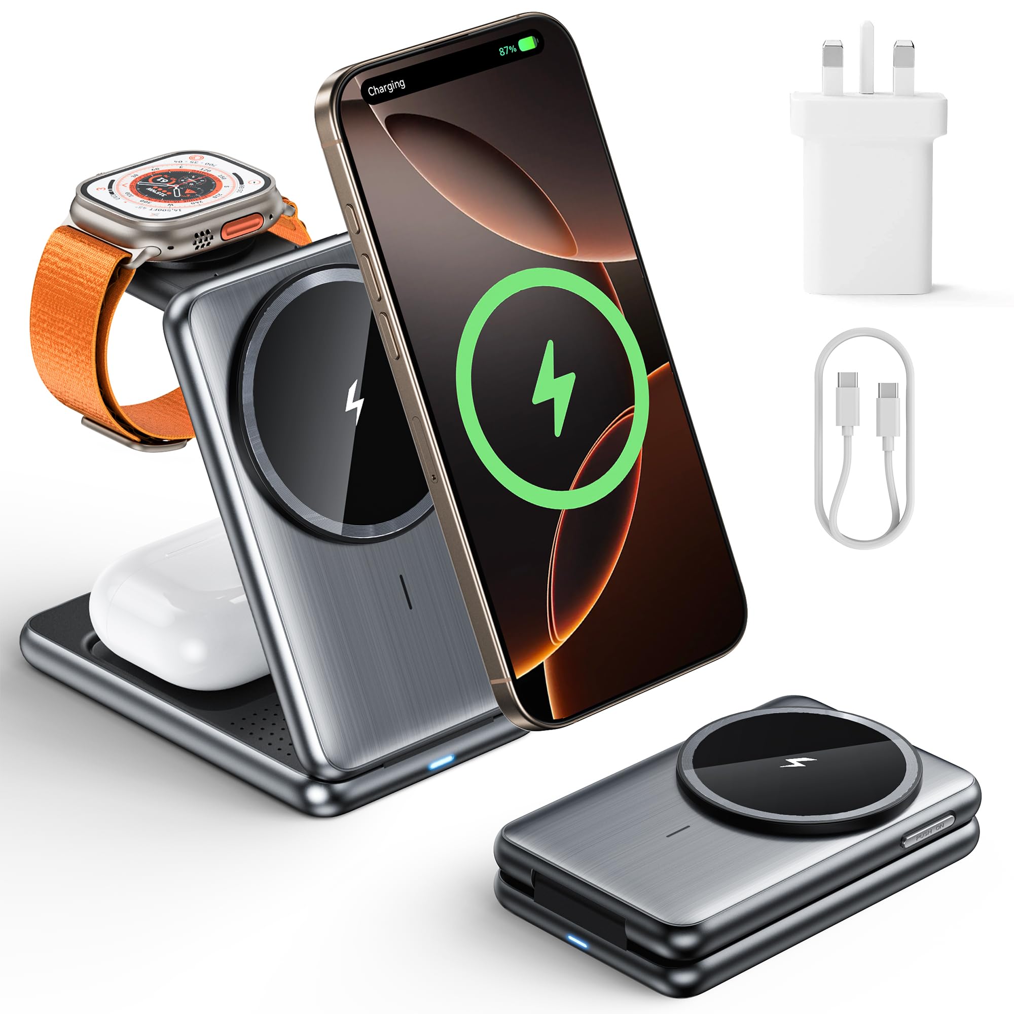 ONEWEST 3-in-1 Magnetic Wireless Charging Station | 20W Foldable Charger