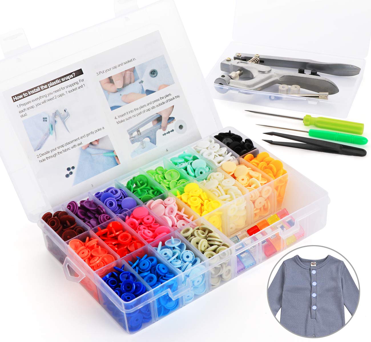 ilauke Snap Pliers and 400 Sets T5 Plastic Snap Buttons - 20 Colors