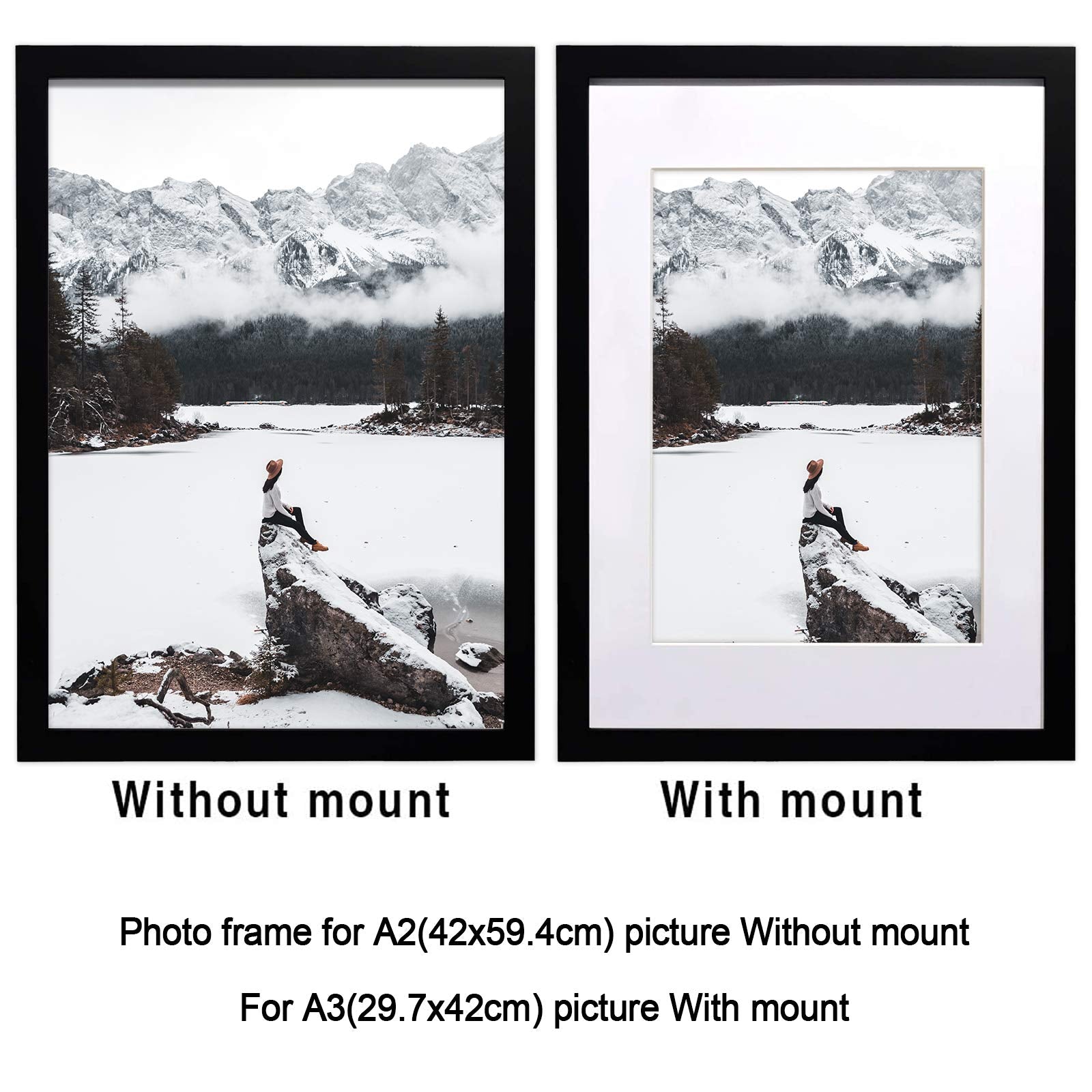 SILD A2 Poster Frame – Solid Wood Black Picture Frame with A3 Mount, Set of 2