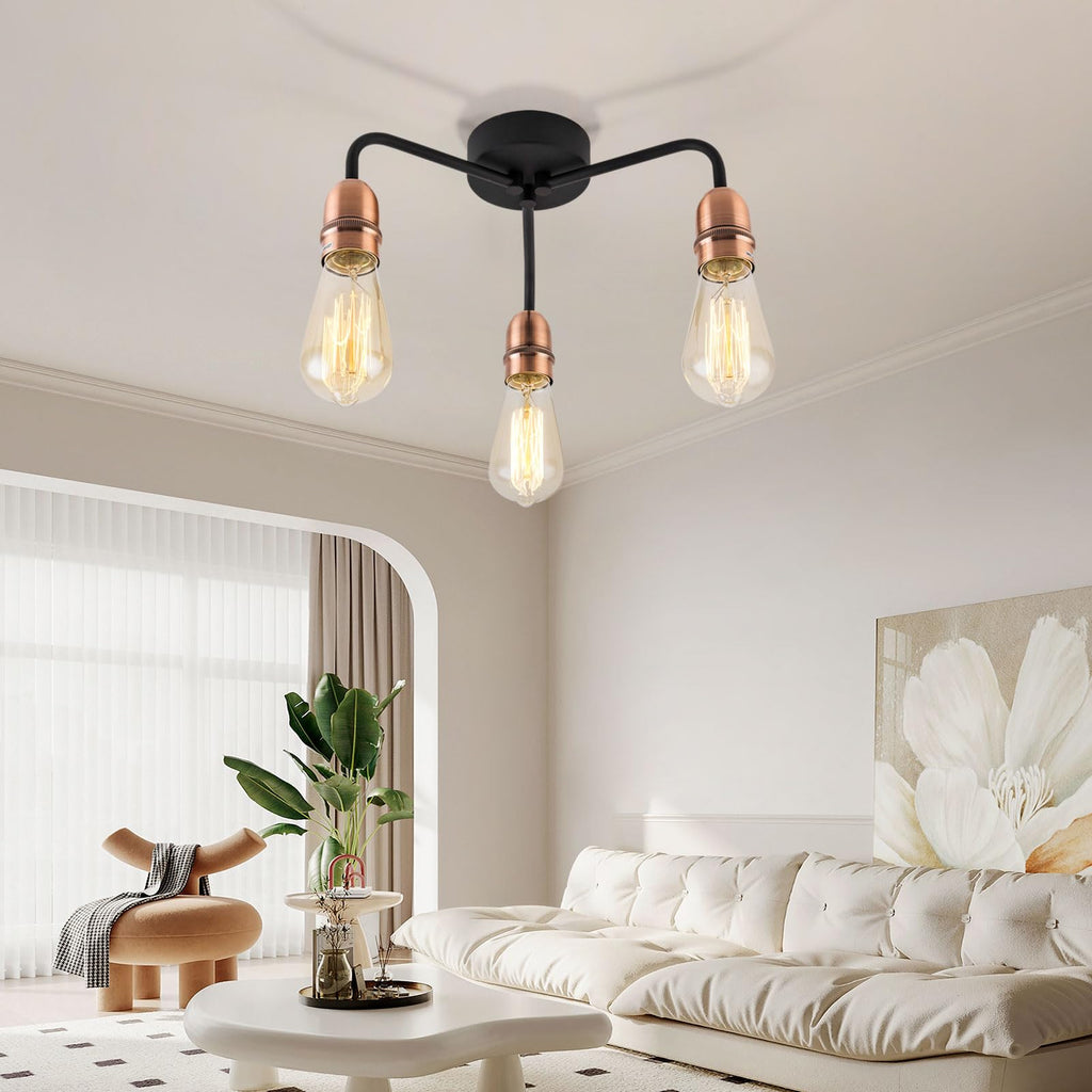 Harper Living 3-Light Vintage Semi Flush Ceiling Light - Black & Copper
