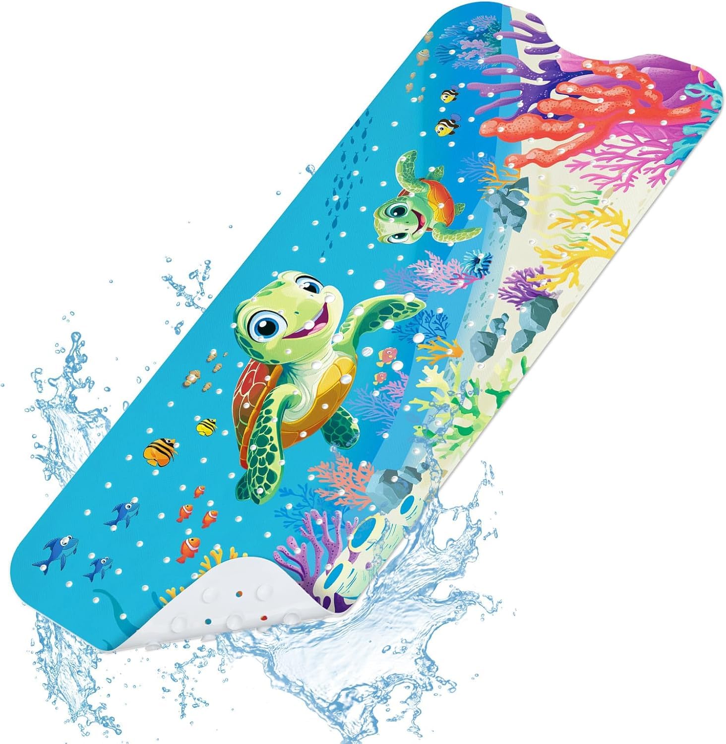 SHUCHING Sea Turtle Kids Bath Mat – Extra Long 100x40cm Non-Slip PVC