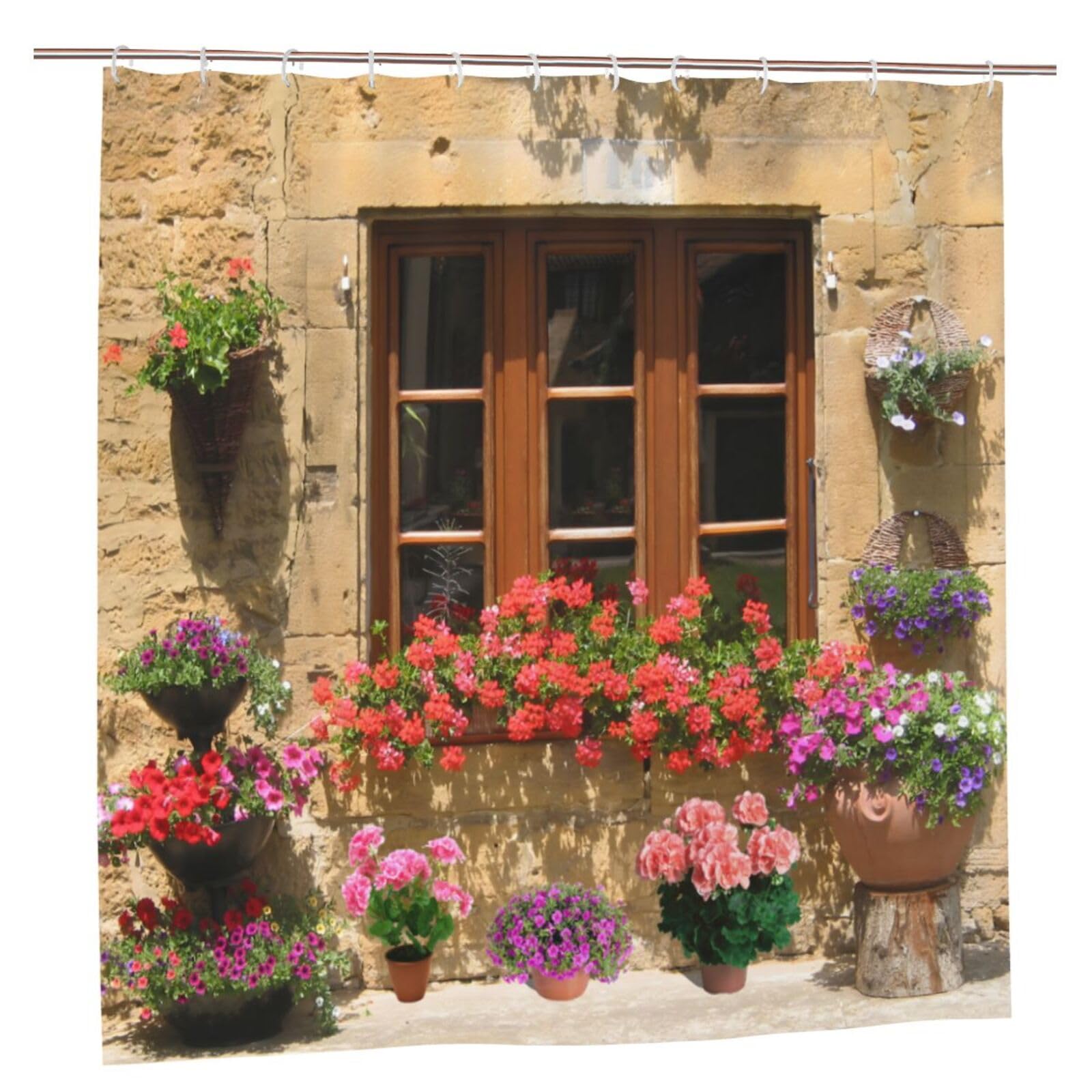 Jolof Store Retro Garden Window Shower Curtain | Waterproof Floral Decor