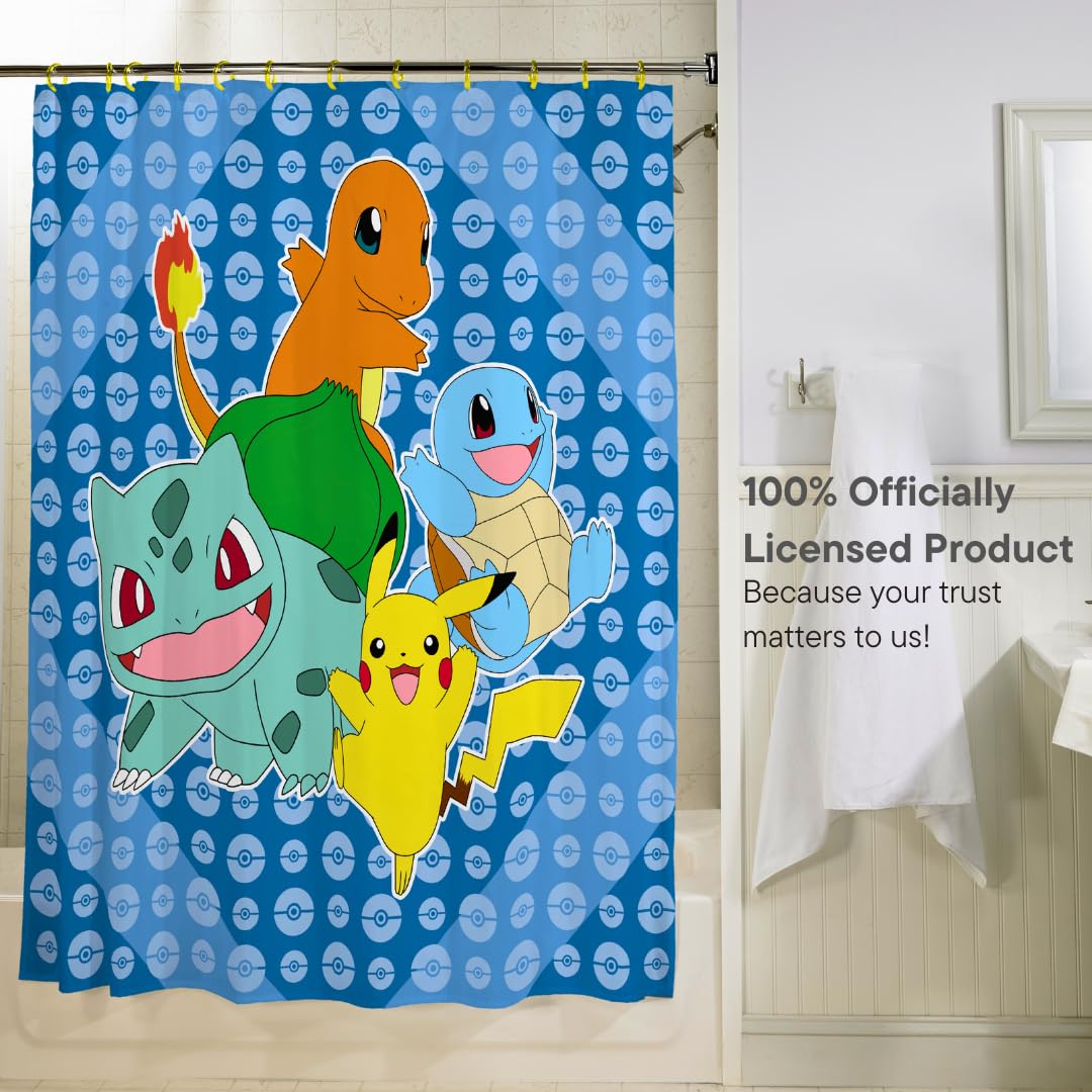 Franco Pokemon Anime 13 Piece Shower Curtain and Ring Set, 100% Officially Licensed Product