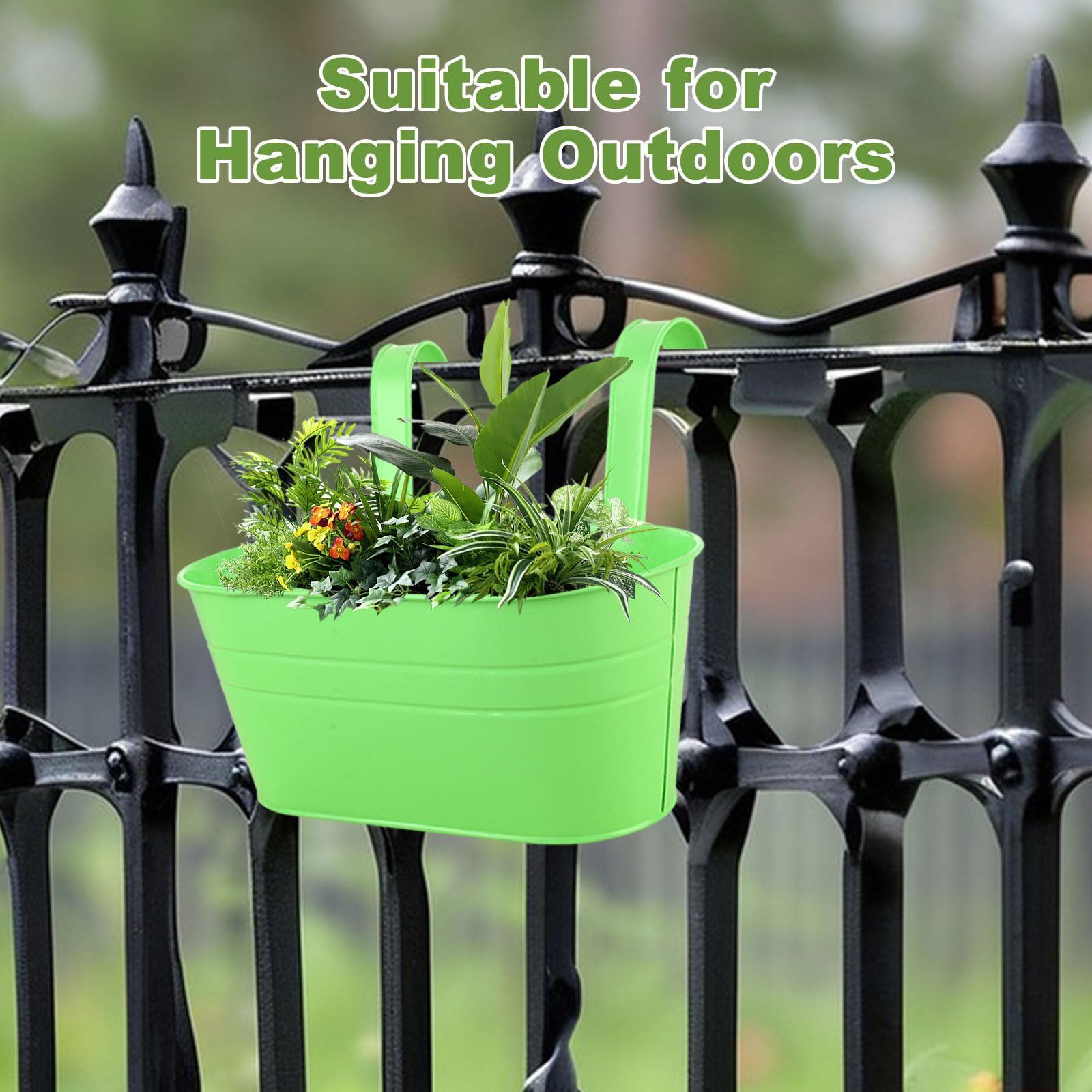 APACALI 8 Pack Metal Hanging Plant Pots – 27cm Balcony Railing Planters
