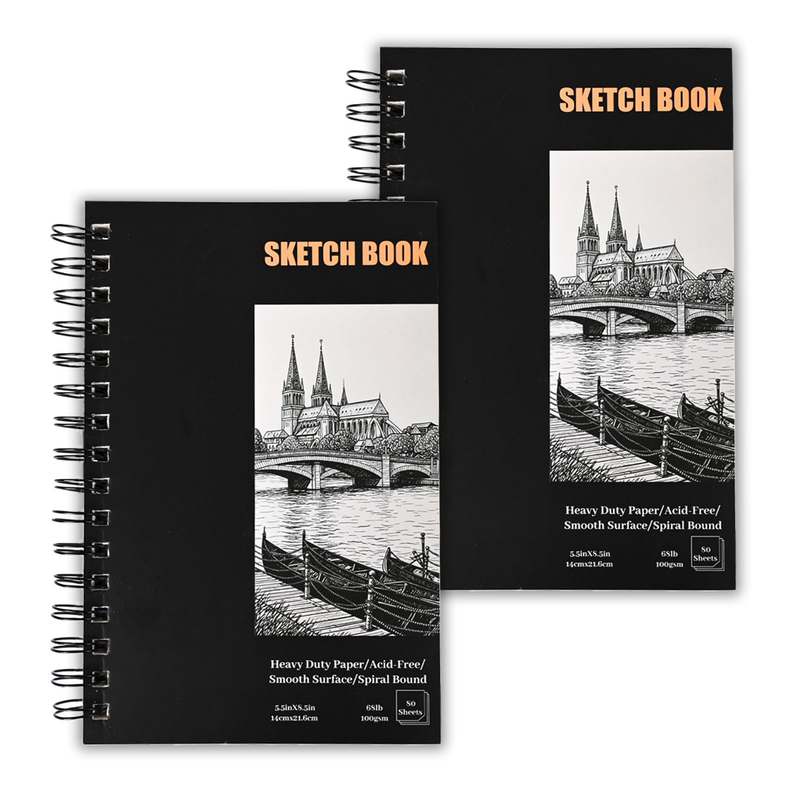 Zylota A5 Sketchbook 2-Pack | 100GSM Hardcover Spiral Bound Drawing Pads