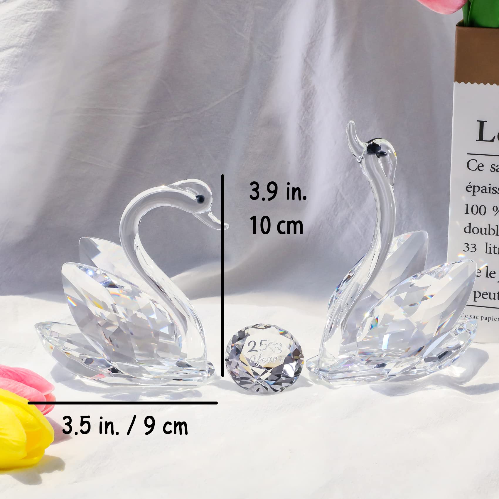 Jolof Store Crystal Swan Figurines – 25th Anniversary Glass Wedding Gift