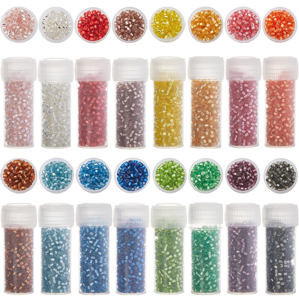SUNNYCLUE 16 Colors Cylinder Glass Seed Beads - 80g Bulk 2mm Spacer Beads