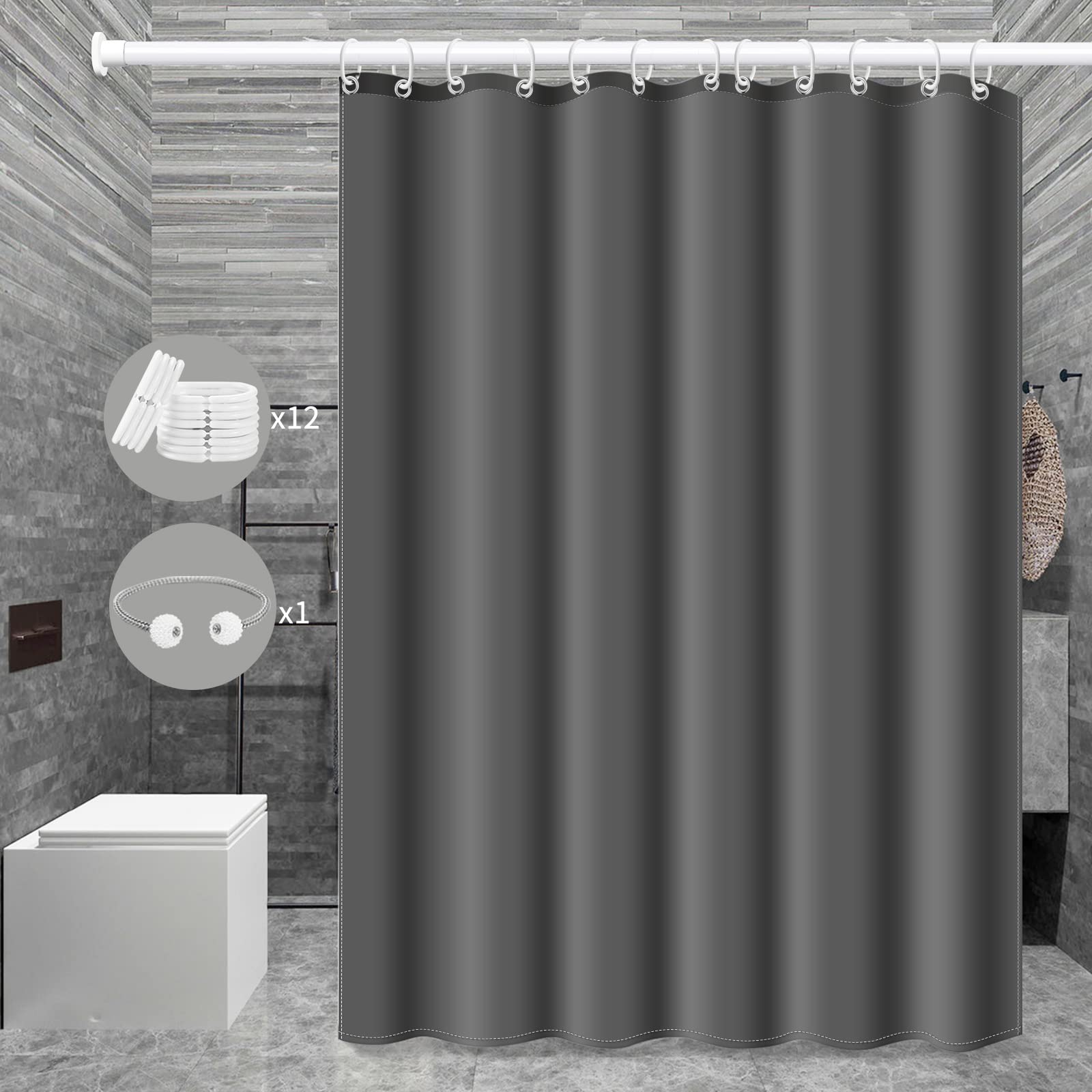 Miorkly Dark Gray Shower Curtain – Waterproof Anti-Mould Polyester