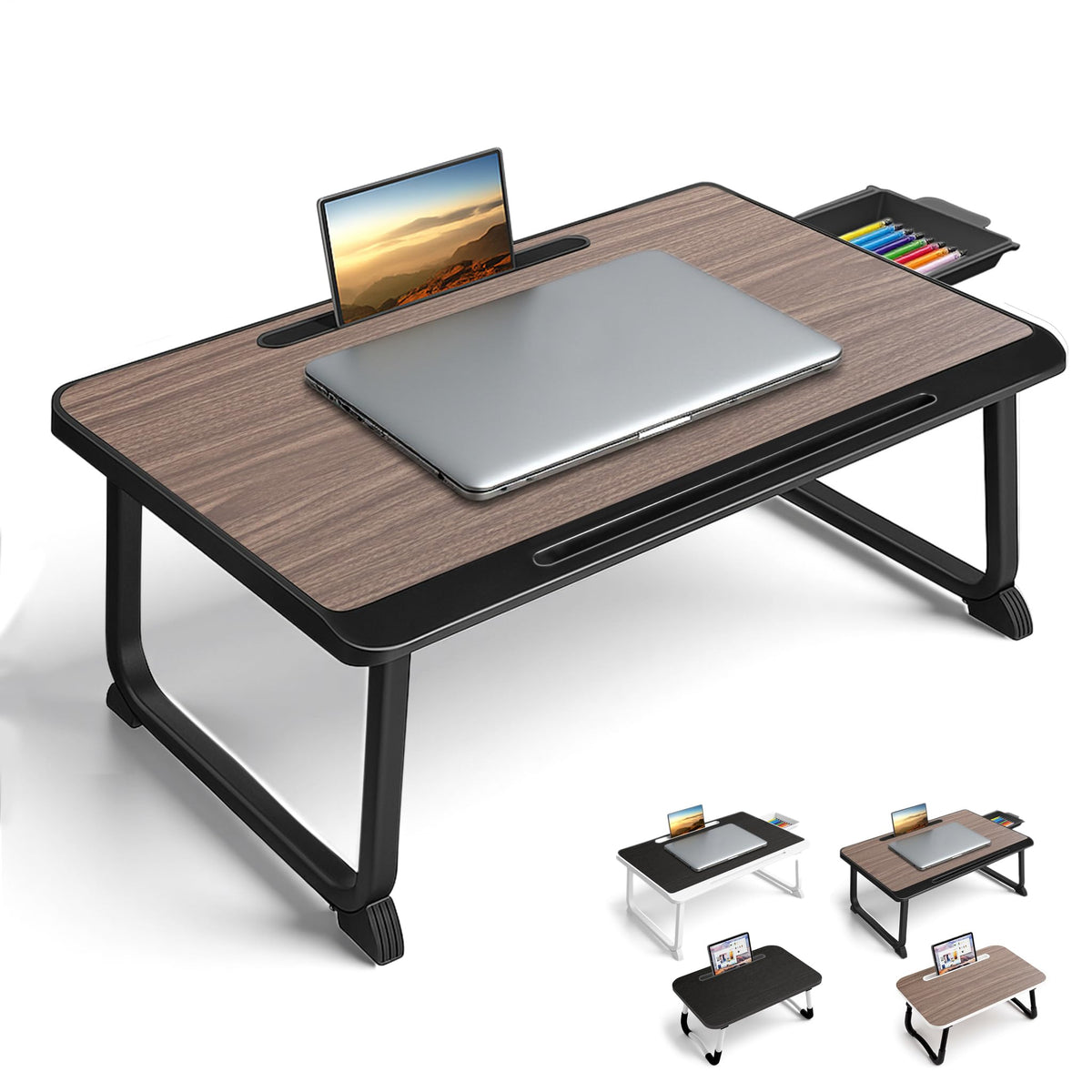 Laptop Bed Desk,Lap Desk for Breakfast in Bed, Work and Study, Home Office, Laptop Stand for Sofa、Couch、Bed, 60x40 Brown
