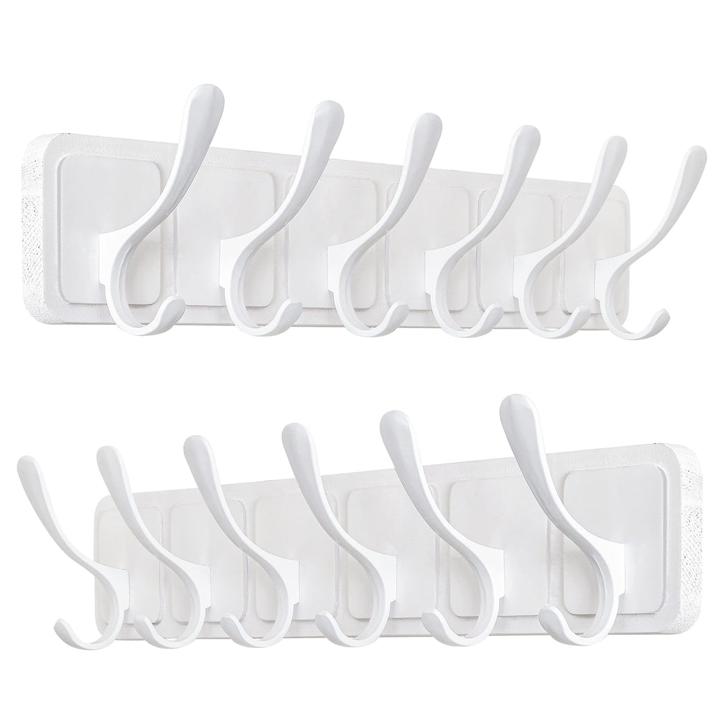 SKOLOO Scandi-Style Wooden Wall Mount Coat Rack - 6 Hooks, White, 2 Pack