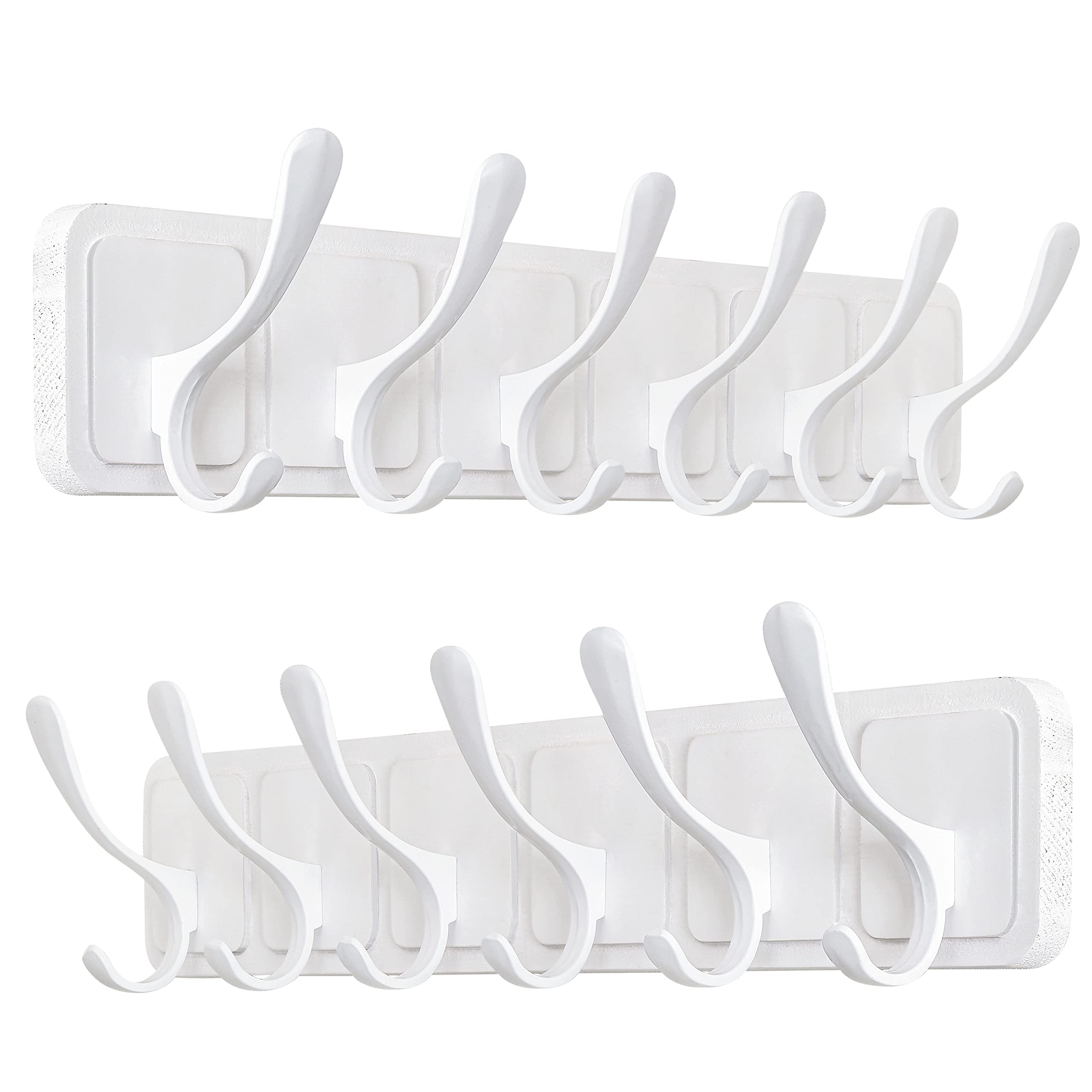 SKOLOO Scandi-Style Wooden Wall Mount Coat Rack - 6 Hooks, White, 2 Pack