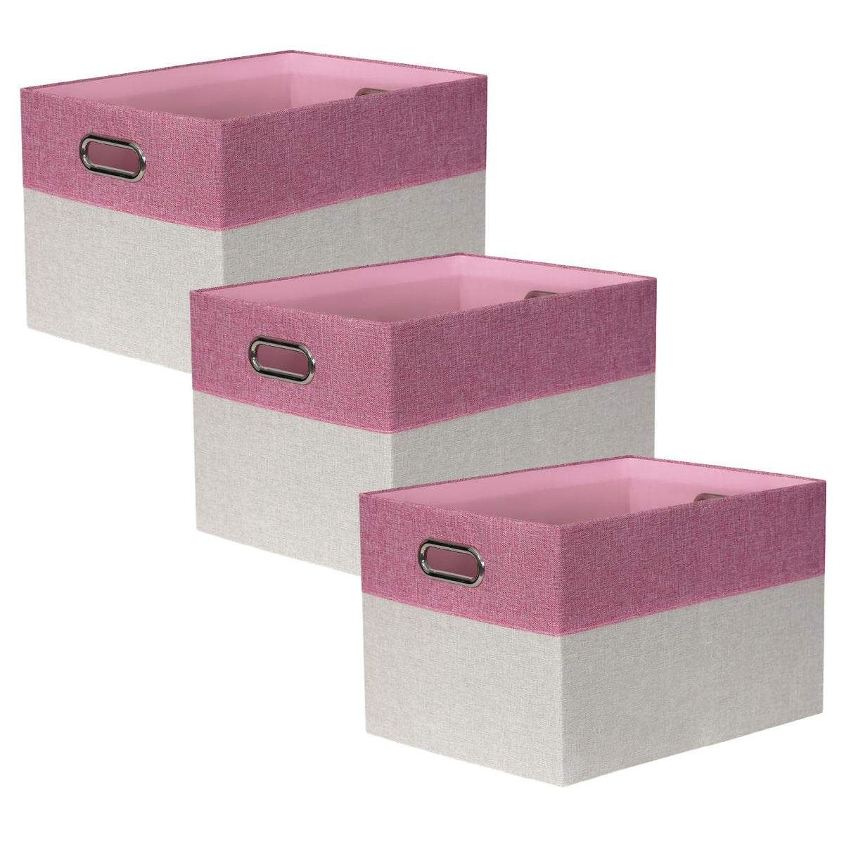 BinWhiz 3 Pack Clothing Storage Bins, Rectangle Large Storage Baskets with Metal Handle, Collapsible Storage Organiser Bins