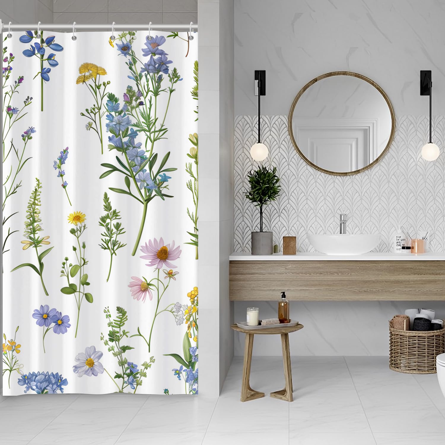 Jolof Store Floral Shower Curtain – Waterproof Blue Rose Polyester, 120x200cm