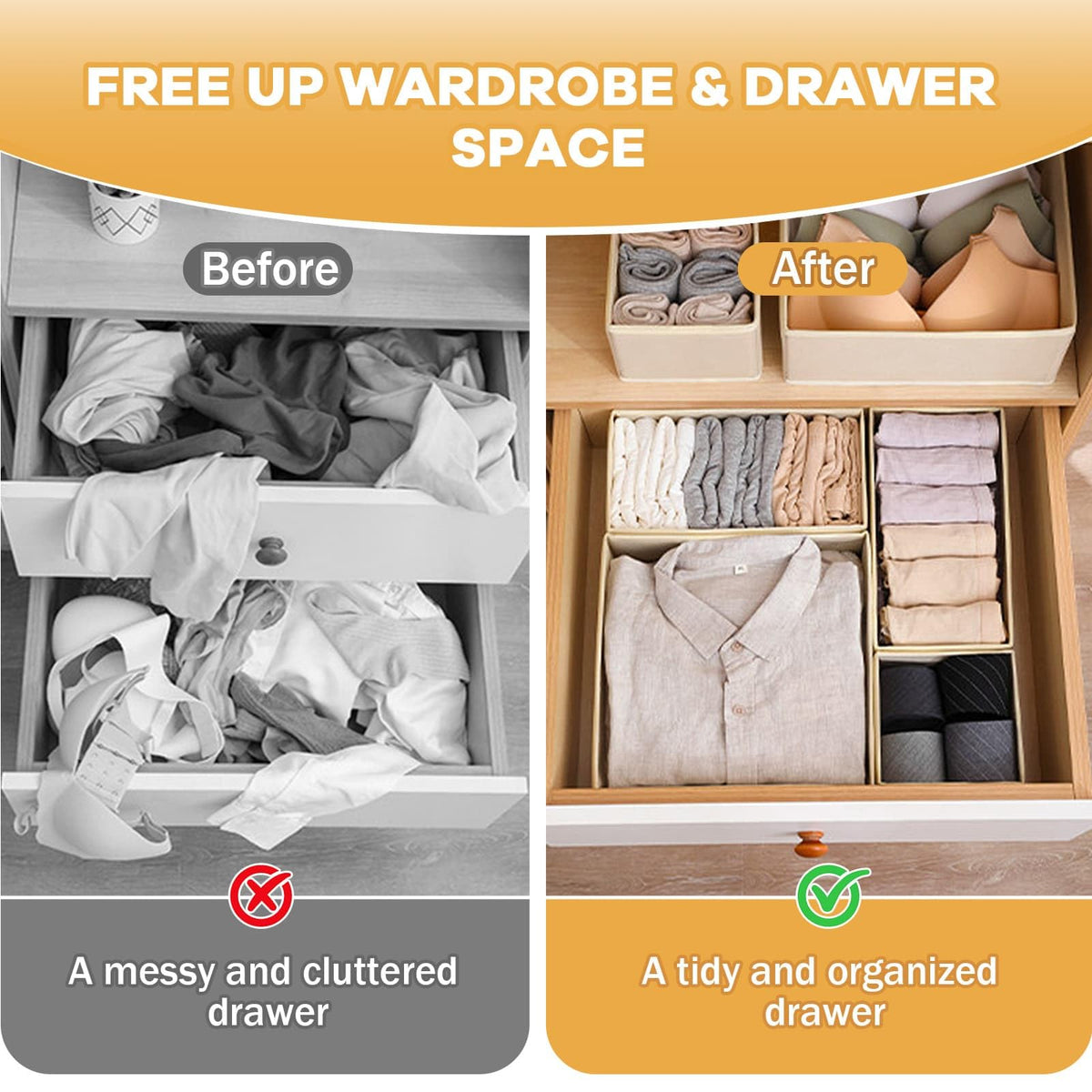 WEELOO Drawer Organisers Drawer Dividers, 6pcs Wardrobe Storage Organiser - image 5