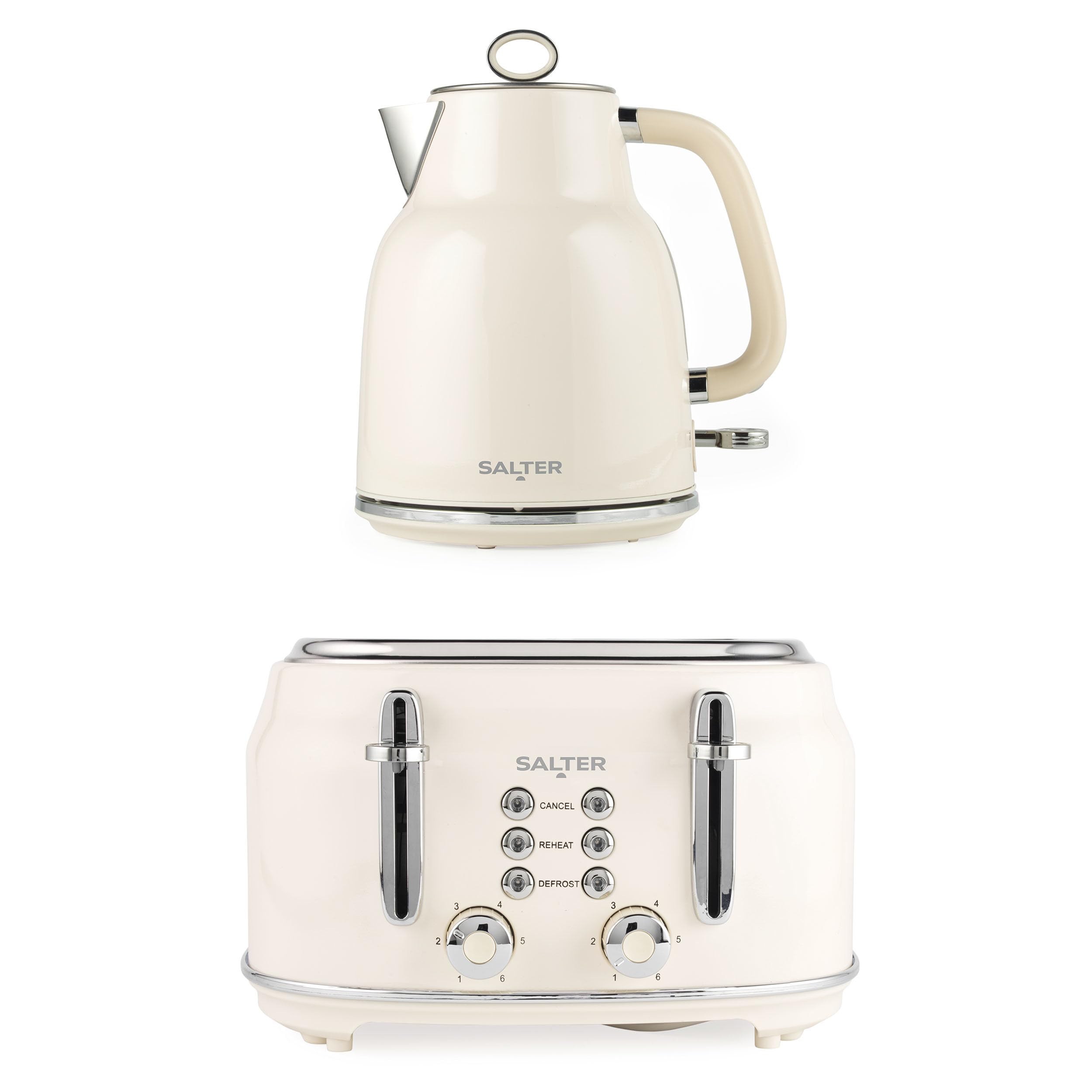 Salter Retro Kettle & 4-Slice Toaster Set | 1.7L Fast Boil | Cream