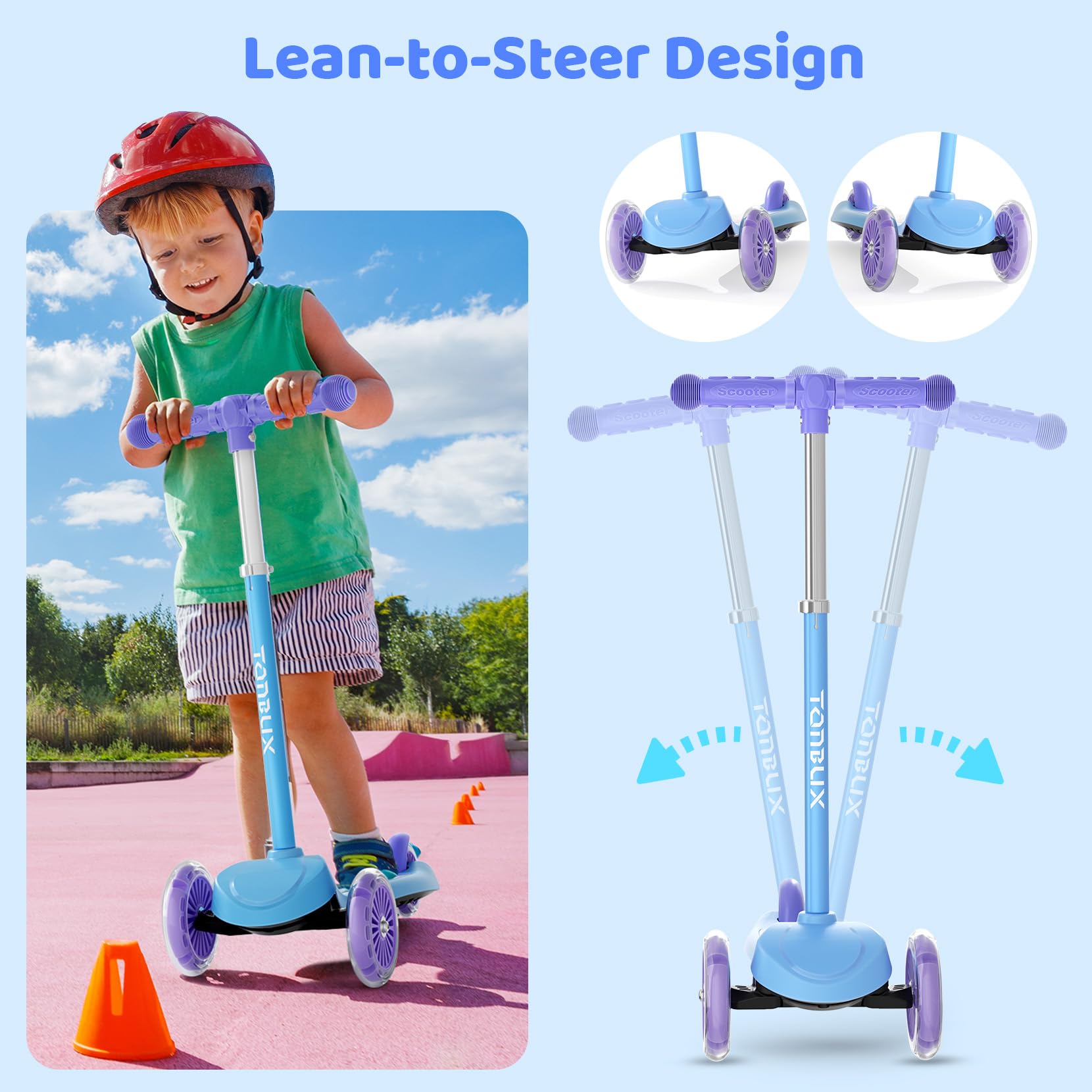 Tonbux 3 Wheel Kids Scooter – Light Up Folding Tri Scooter for Ages 3+ (Blue)