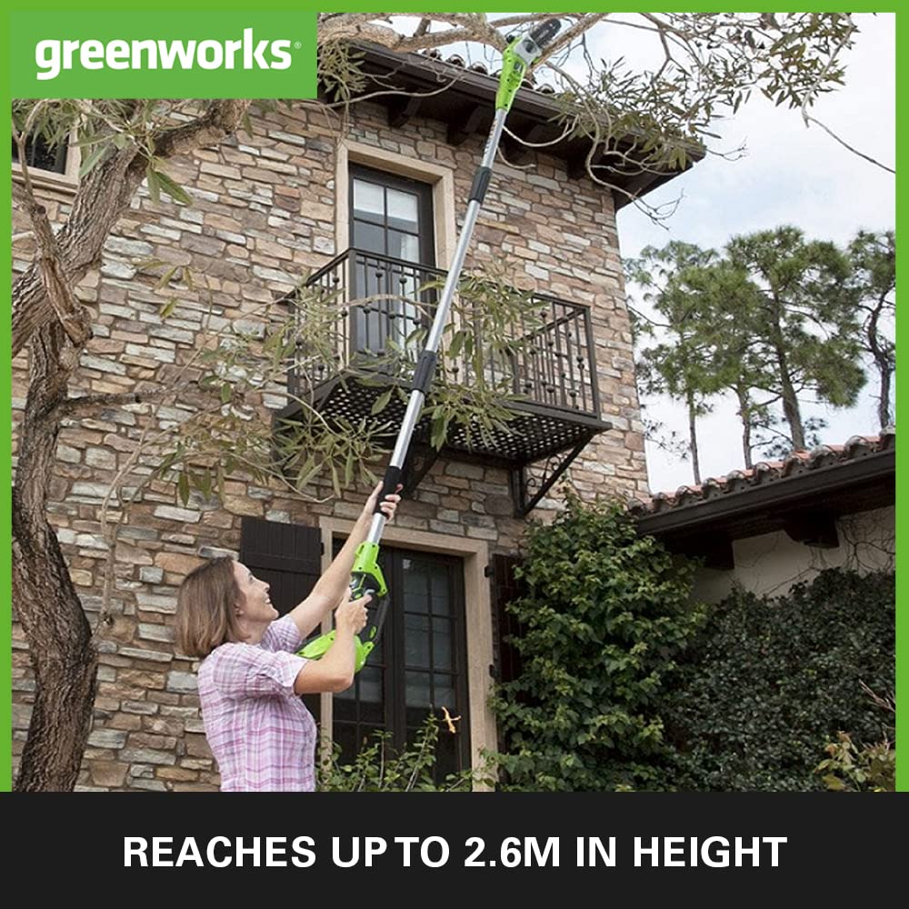 Greenworks G24PS20 24V Cordless Pole Saw | 20cm Bar & 2.6m Reach