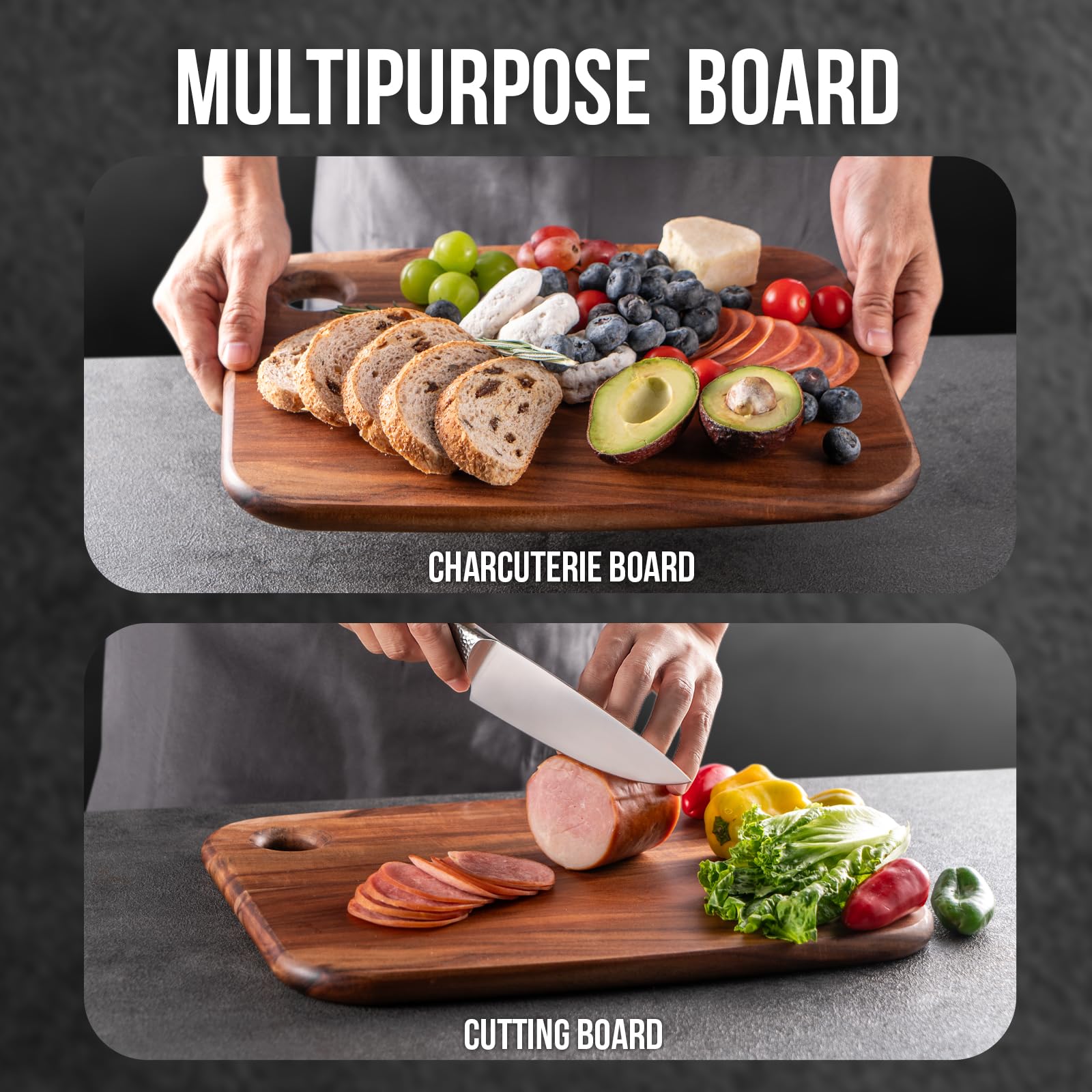 James.F Large Acacia Wood Cutting Board | Heavy Duty Kitchen Serving Board