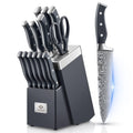 AMEGAT 14-Piece Self-Sharpening Kitchen Knife Set | Waved Stainless Steel