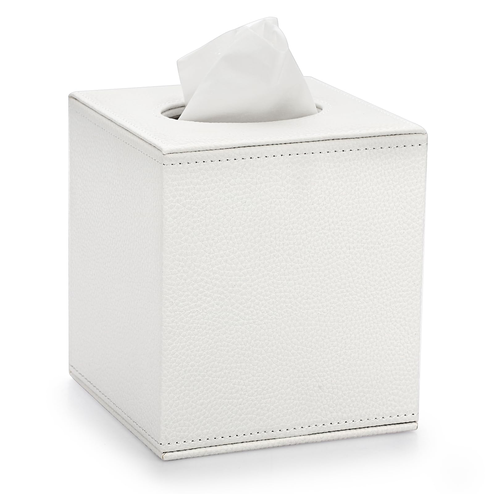 PU Leather Square Tissue Box Cover – White Cube Napkin Holder
