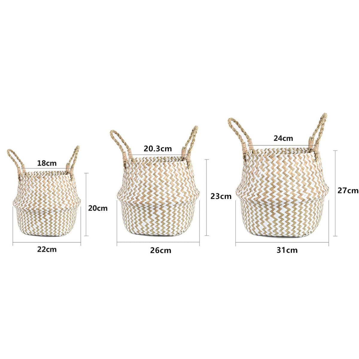 FEILANDUO Laundry Basket Wicker Woven Belly Baskets Decor Home Storage for Fruit Hand-woven Seaweed Collapsible with Handle for Organizer Plant Pot - image 5
