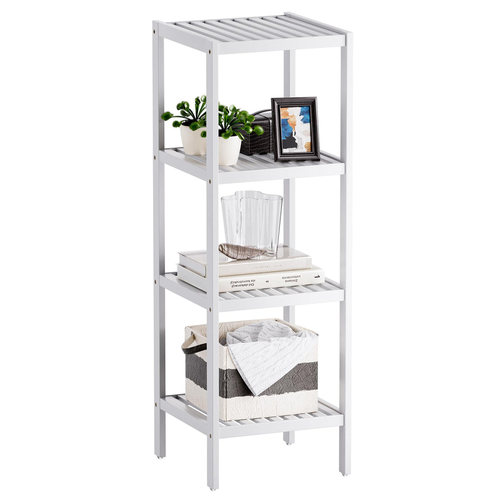SMIBUY 4-Tier Bamboo Bathroom Storage Shelf | Space-Saving Rack - White
