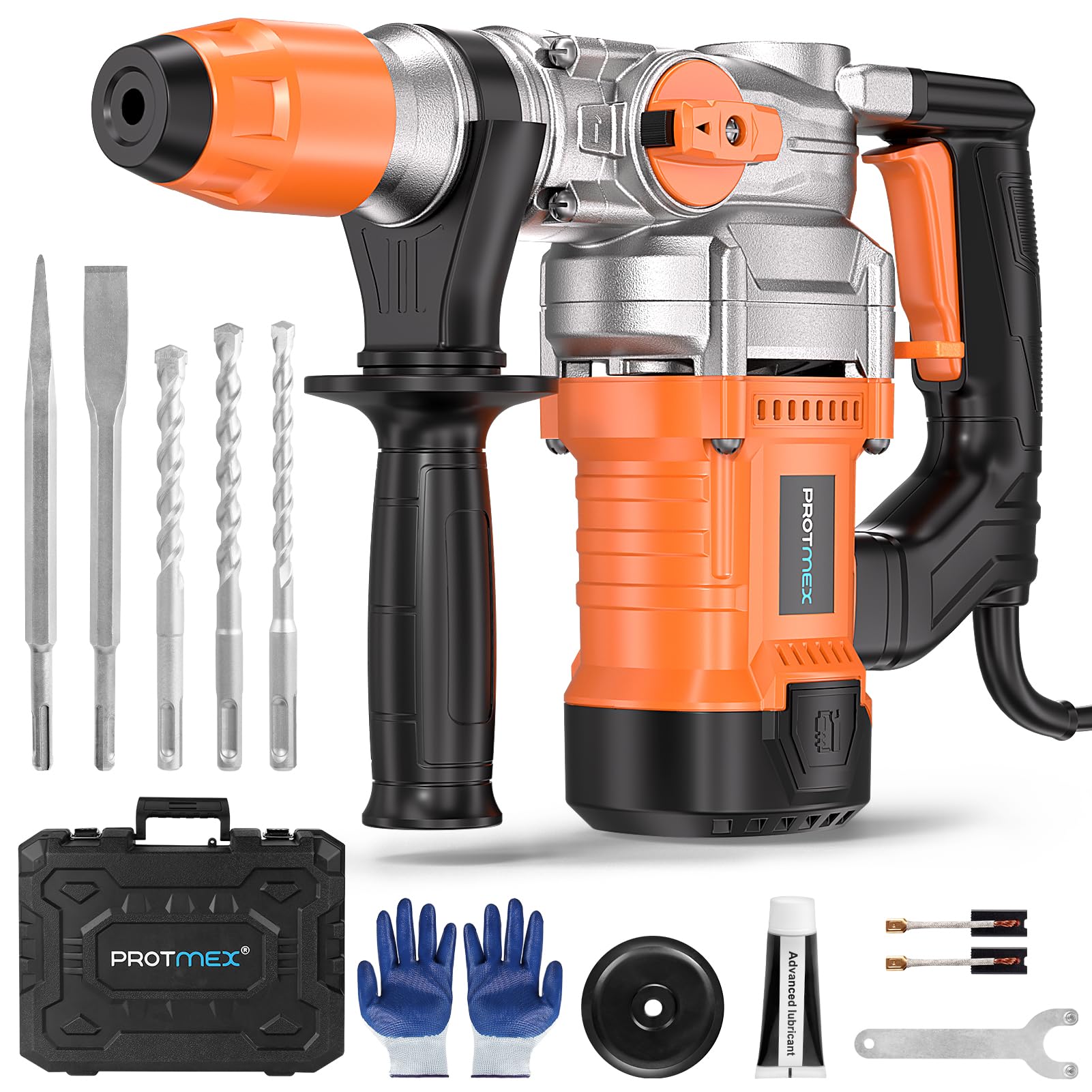 Protmex 1500W SDS Plus Rotary Hammer Drill – 1-1/4" Heavy Duty 3-in-1