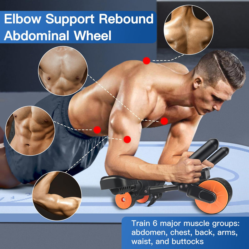 Bnlei Automatic Rebound Ab Roller with Elbow Support, Timer and Mat