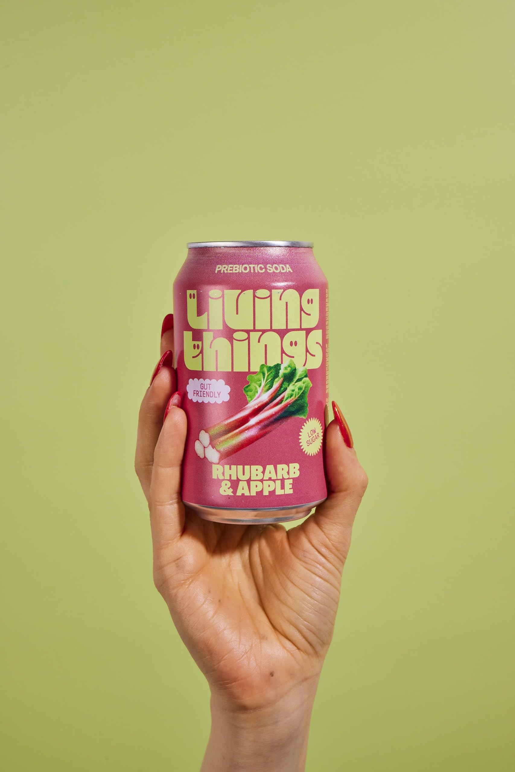 Living Things Prebiotic Soda – Rhubarb & Apple Gut Health Drink – 12 Pack