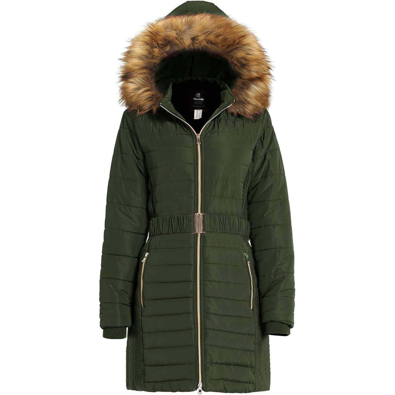 Wantdo Women's Long Winter Puffer Coat - Waterproof Army Green Jacket