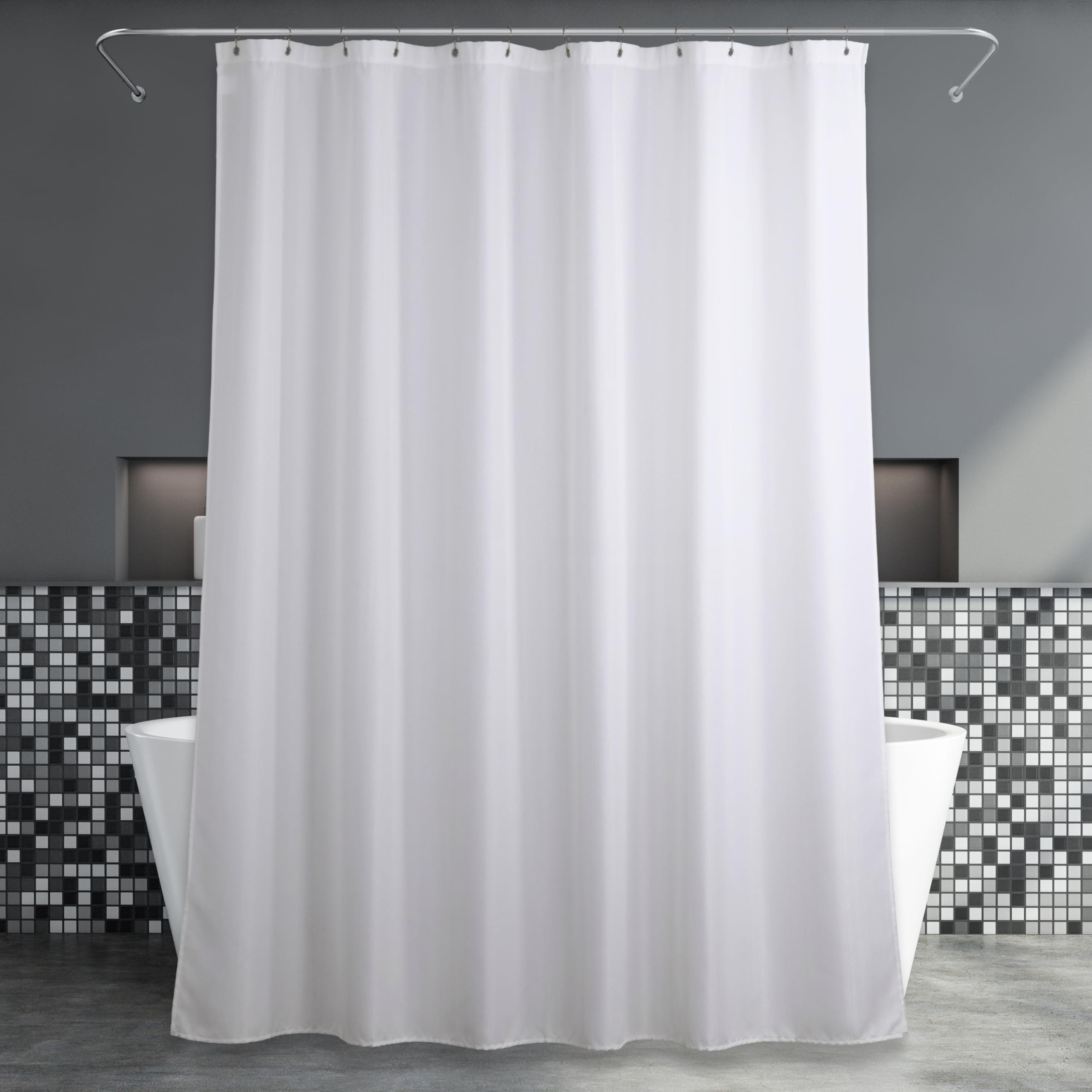 Popkozzi White Fabric Shower Curtain | Waterproof & Mildew Resistant