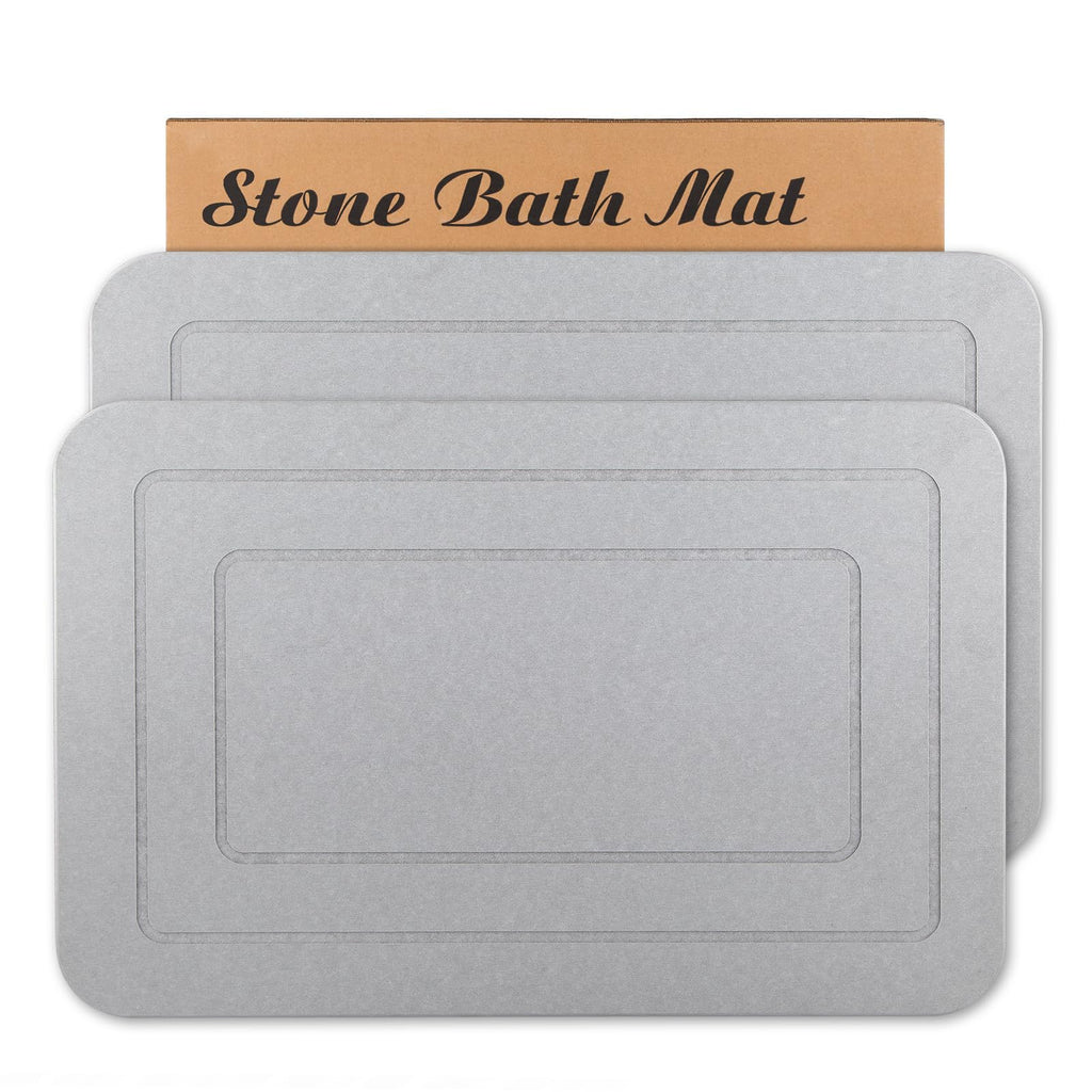 HUMIGA 2-Pack Diatomaceous Earth Stone Bath Mat - Non-Slip Pale Gray