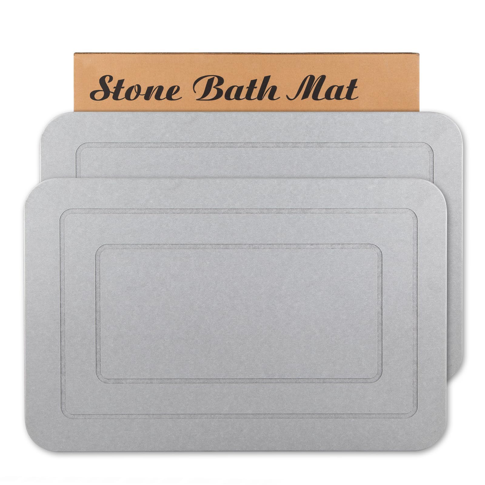HUMIGA 2-Pack Diatomaceous Earth Stone Bath Mat - Non-Slip Pale Gray