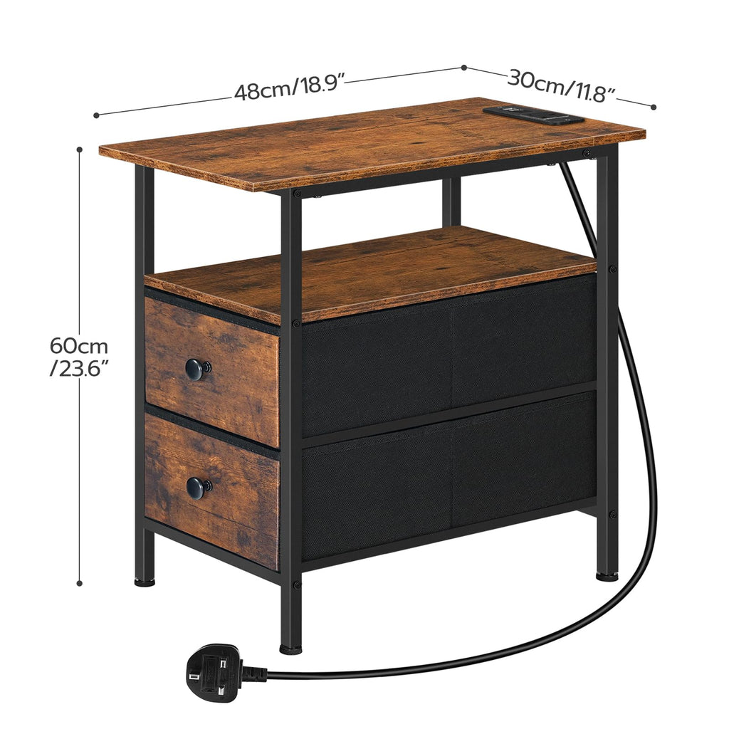 HOOBRO Narrow Bedside Table with Charging Station and 2 Drawers